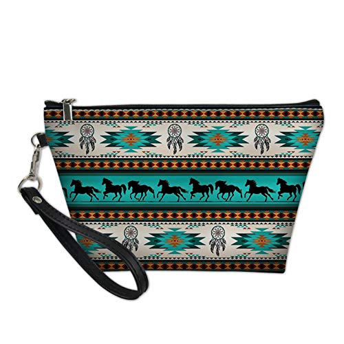 COEQINE Tribal Ethnic Style Turquoise Leather Cosmetic Bag - Large Capacity Waterproof Makeup Pouch for Women & Girls - Perfect for Travel, Gym, and Daily Purse Organizer