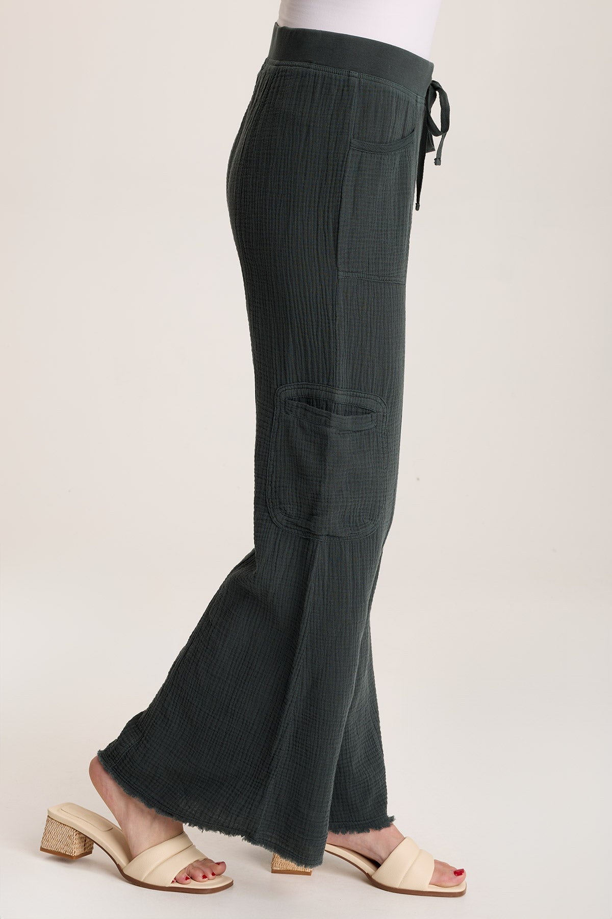 Rizal Gauze Pocket Flare Pants - Women's High Waisted Wide Leg Boho Pants for Summer, Beach, and Casual Outfits