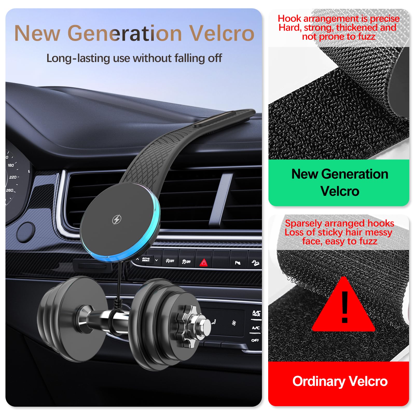 Flexible Magnetic Wireless Phone Charger for Car - Bendable Memory Titanium Alloy Mount, Fast Charging Stand (15W/10W/7.5W) - Easy Installation for iPhone, Samsung Galaxy | Perfect for Road Trips & Commuting