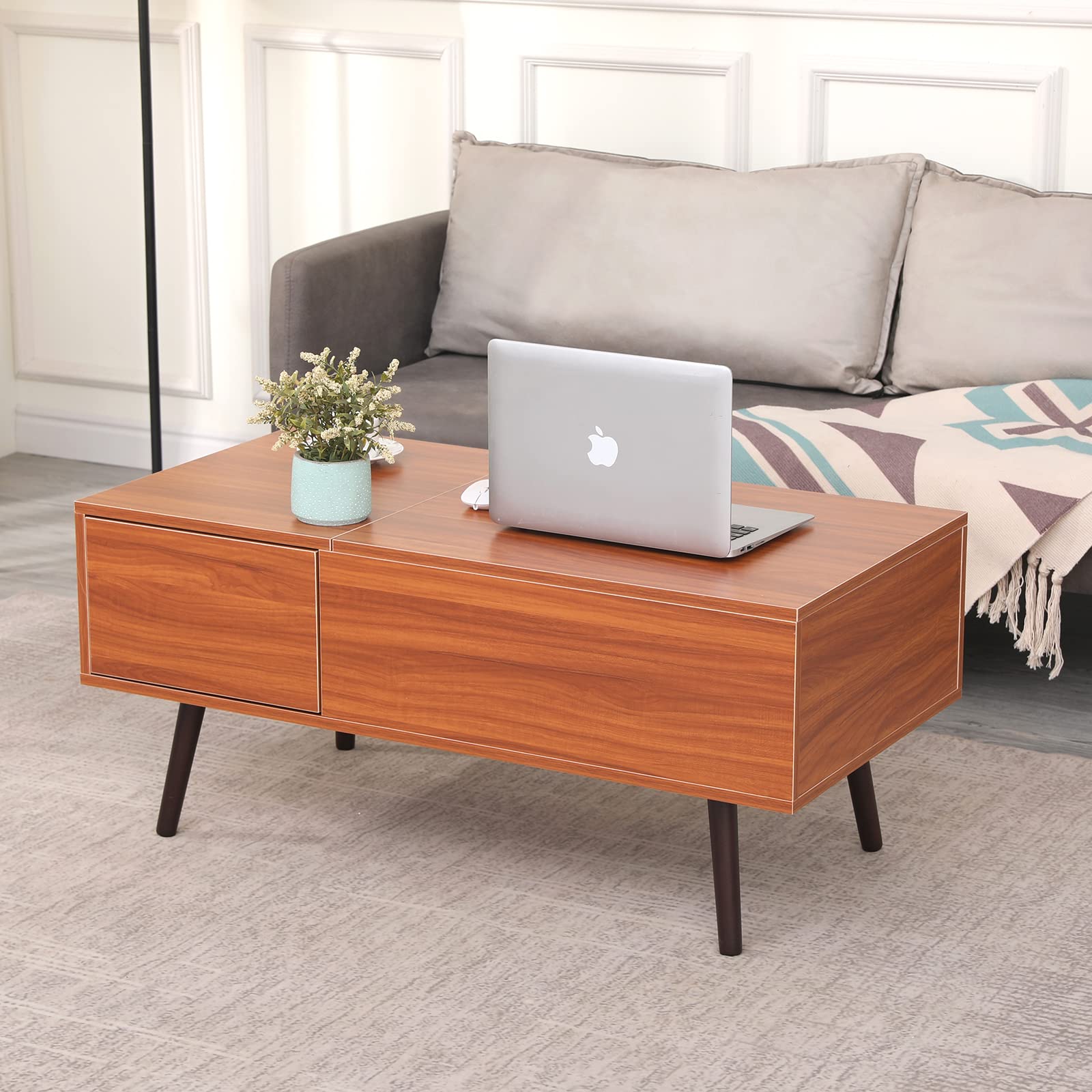 Lift Top Coffee Table with Storage Drawer - Adjustable Wood Coffee Table with Hidden Compartment | Multi-Functional Living Room, Office & Reception Room Furniture for Small Spaces & Modern Homes