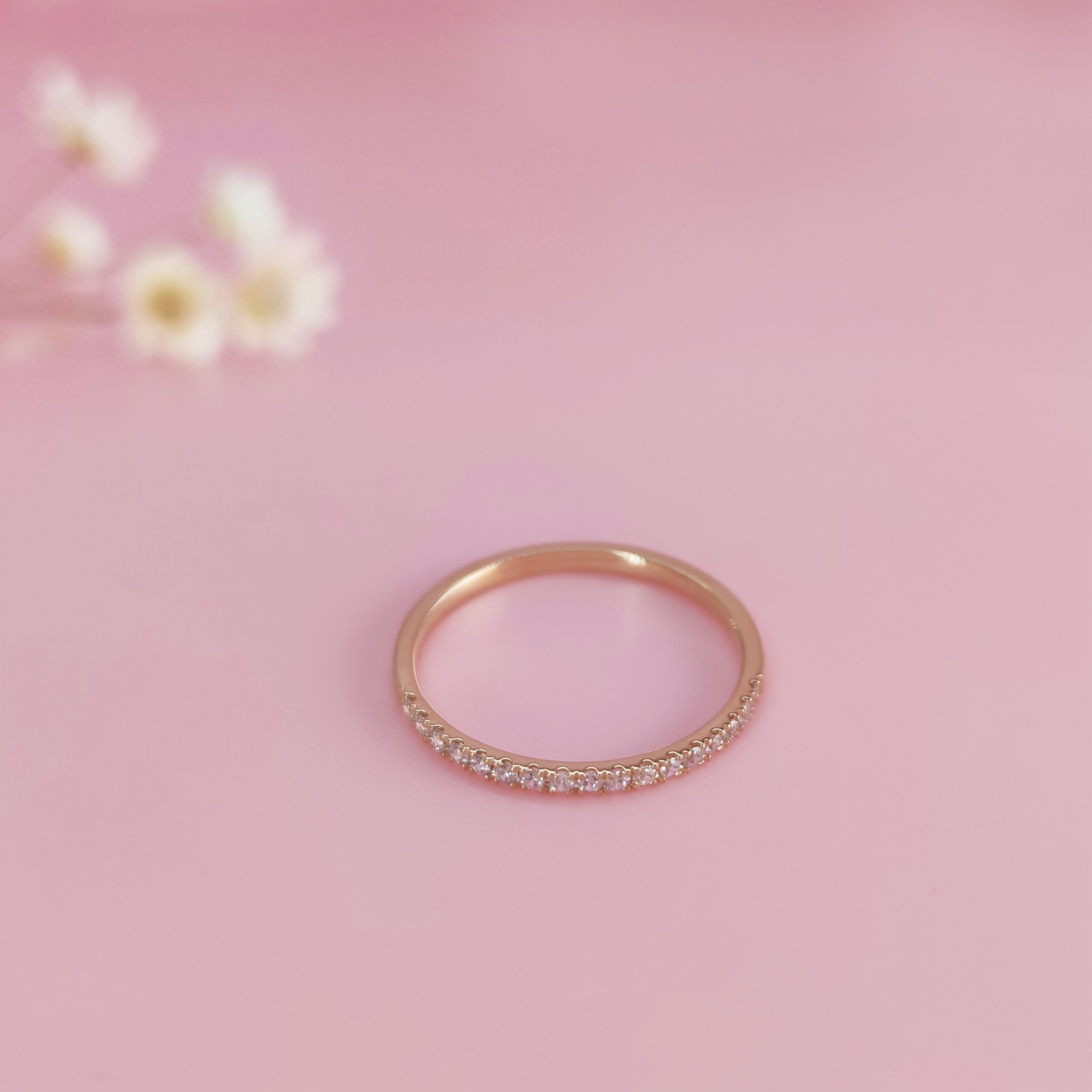 Elegant Spark: Half Pavé Ring Ashes Ring - Dainty Stackable Ring for Women, Perfect for Everyday Wear, Anniversary Gifts & Special Occasions