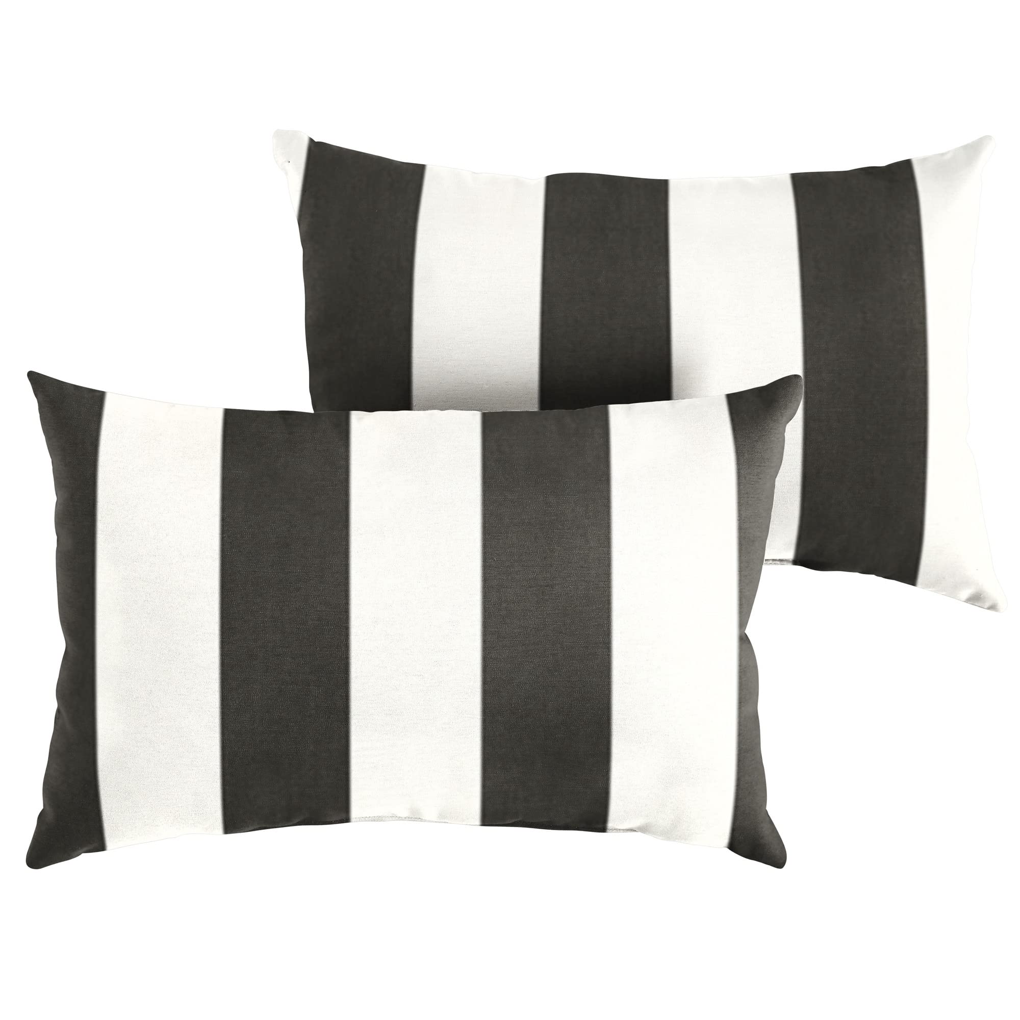 Set of 2 Black and White Stripes Cabana Classic Rectangular Indoor/Outdoor Lumbar Throw Pillows, 24