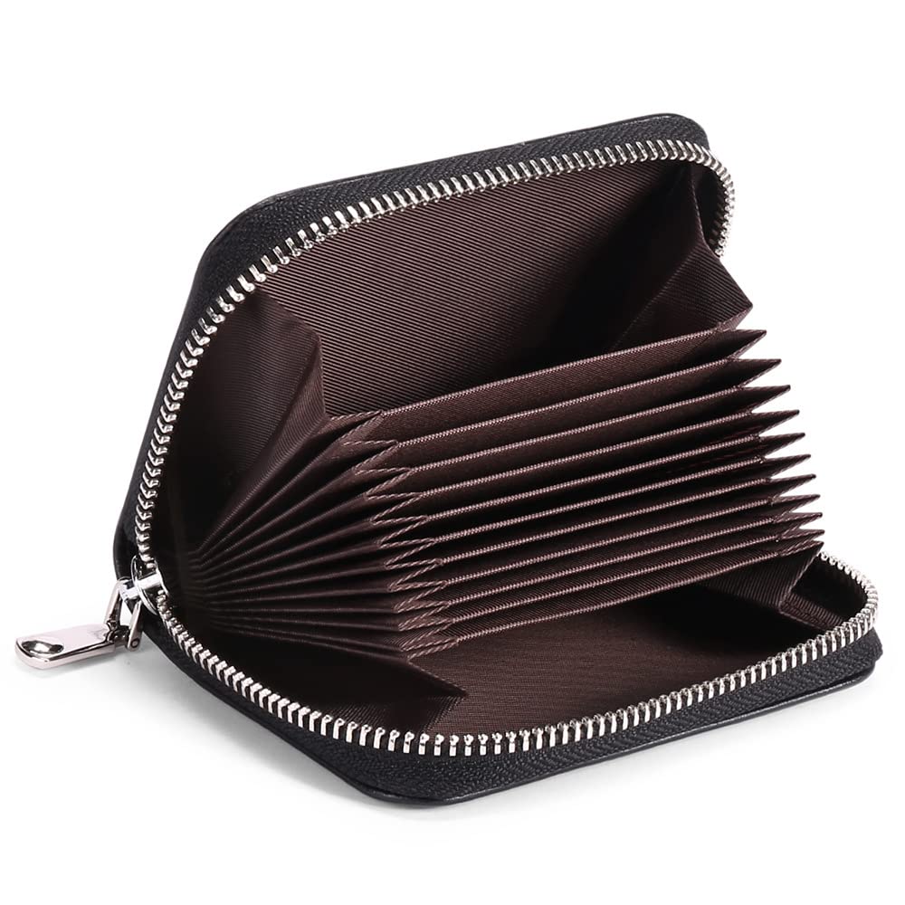 RFID Blocking Leather Credit Card Holder Wallet with Zipper - Genuine Leather Slim Wallet for Women - Perfect for Travel, Shopping & Everyday Use
