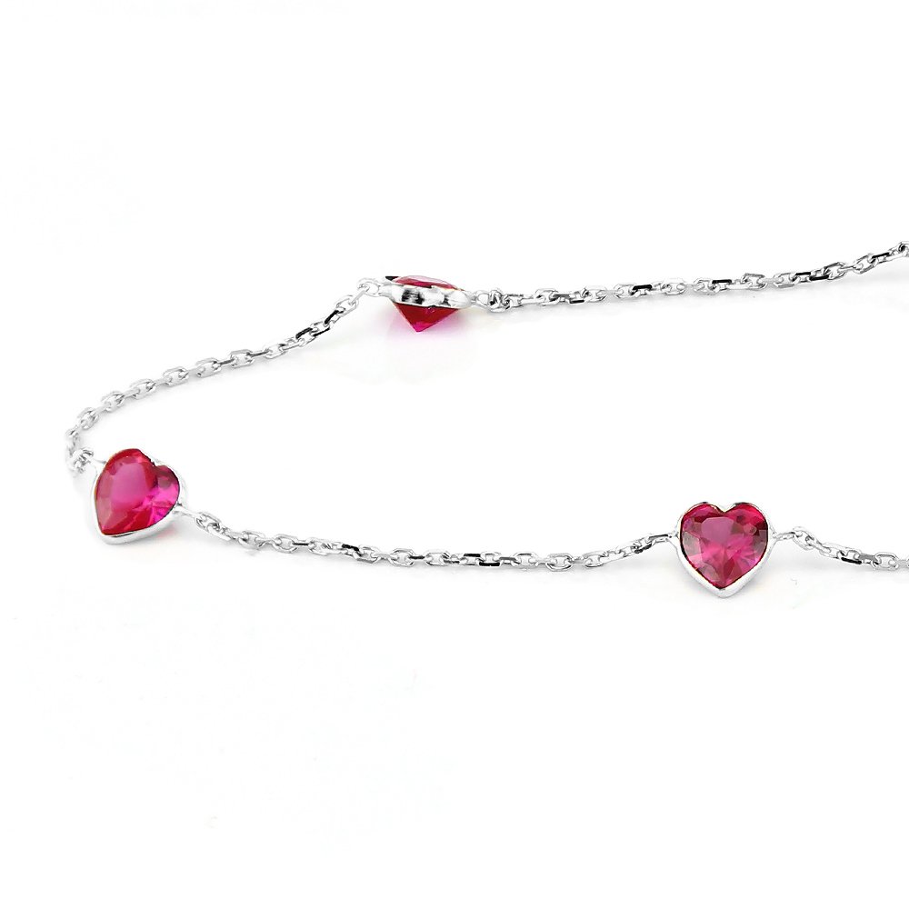 14K White Gold Ankle Bracelet with Ruby Heart & Cubic Zirconia | Adjustable 9-11 Inches | Elegant Foot Jewelry for Women | Perfect for Beach, Parties & Special Occasions