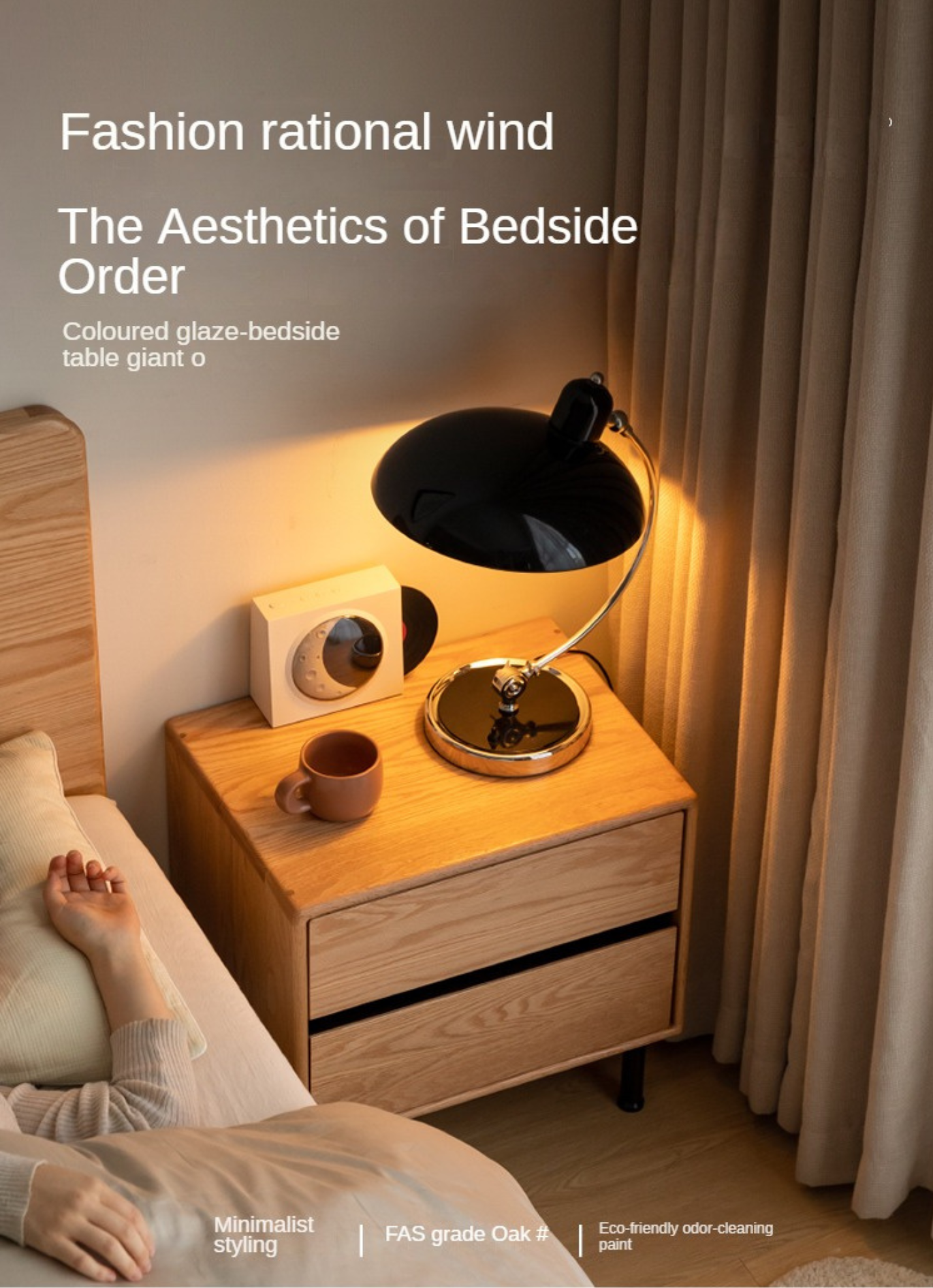 Solid Oak Wood Nightstand - Sturdy Bedside Table with Drawer for Bedroom, Living Room & Office - Perfect for Storage & Decor