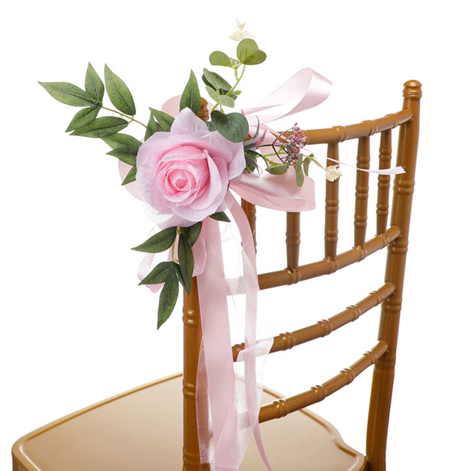 6-Pack Wedding Aisle Chair Decorations - Pink Artificial Rose Flower Swag with Ribbons for Church, Bench & Pew Bows | Perfect for Wedding Ceremony Decor, Bridal Showers & Romantic Events