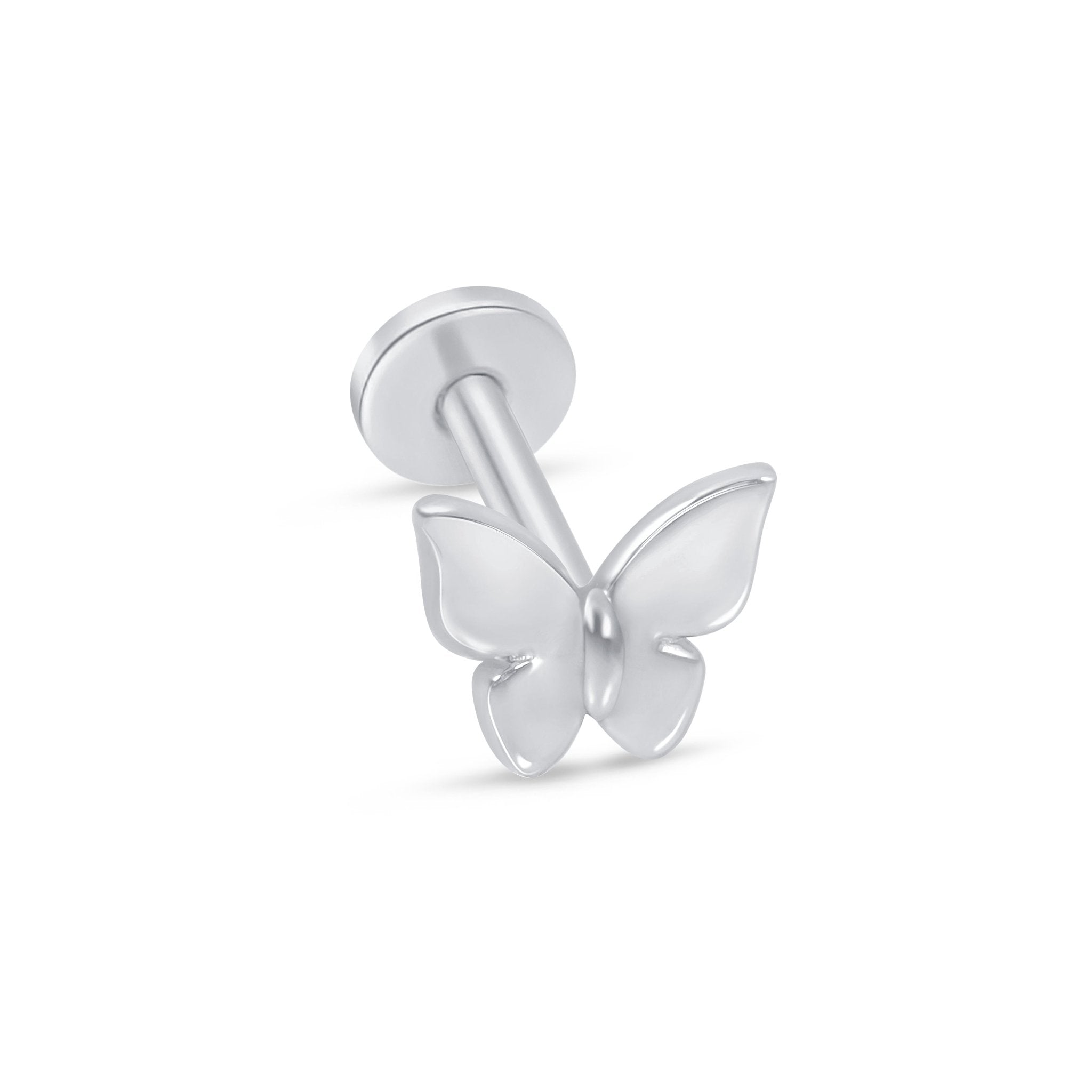 14k White Gold Butterfly Flat Back Stud Earrings - Hypoallergenic & Dainty Jewelry for Women, Perfect for Everyday Wear & Special Occasions