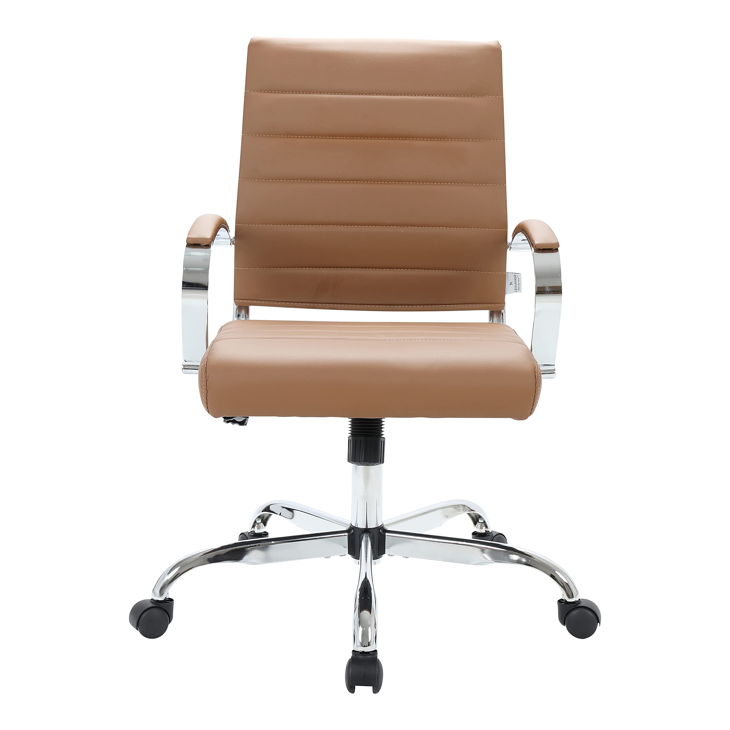 LeisureMod Benmar Modern Mid-Back Adjustable Swivel Leather Office Chair - Ergonomic Executive Desk Chair with Lumbar Support for Home & Office Workspaces (Brown)