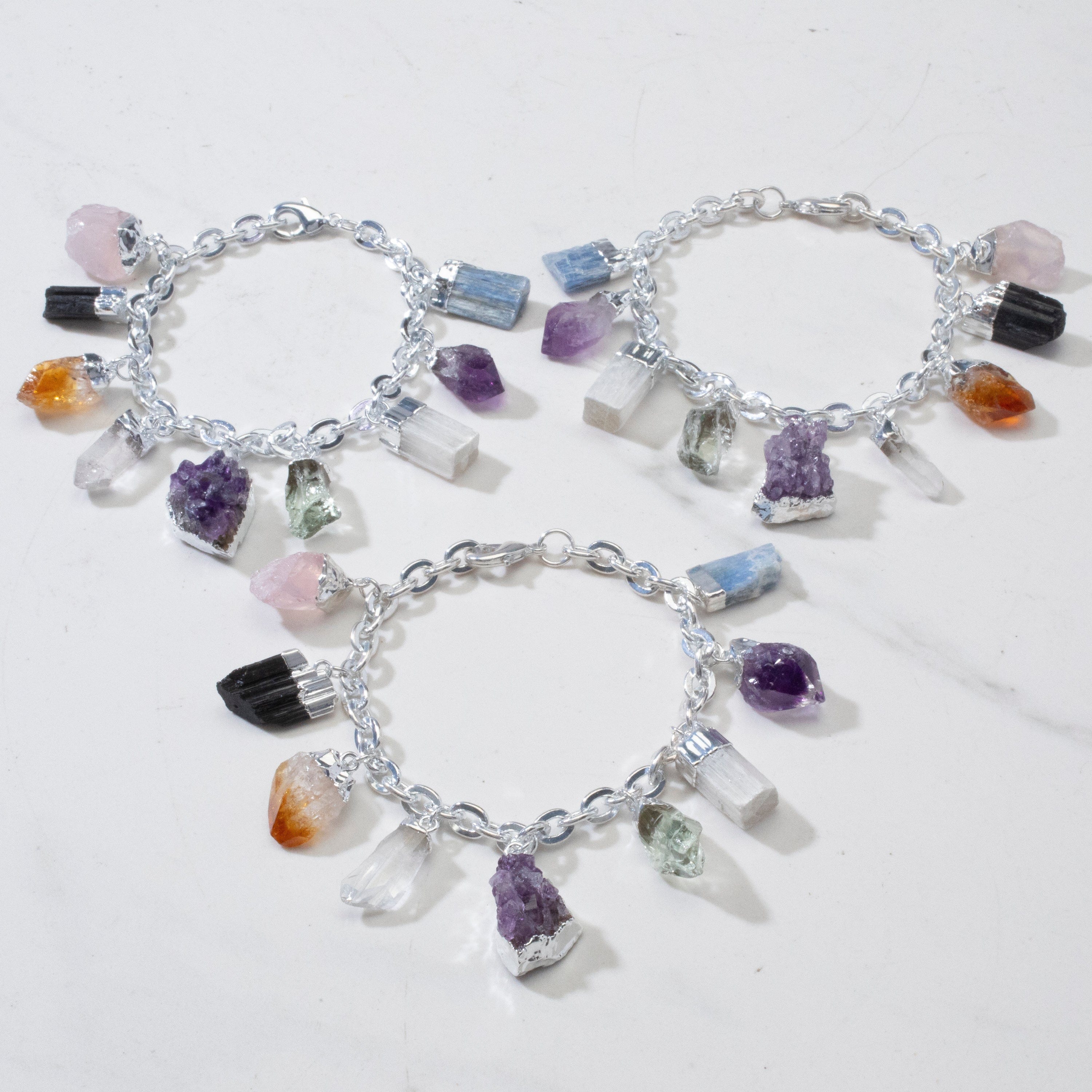 9 Stone Silver Tone Multi Gem Charm Bracelet for Women - Elegant Fashion Jewelry Gift for Birthday, Anniversary & Special Occasions