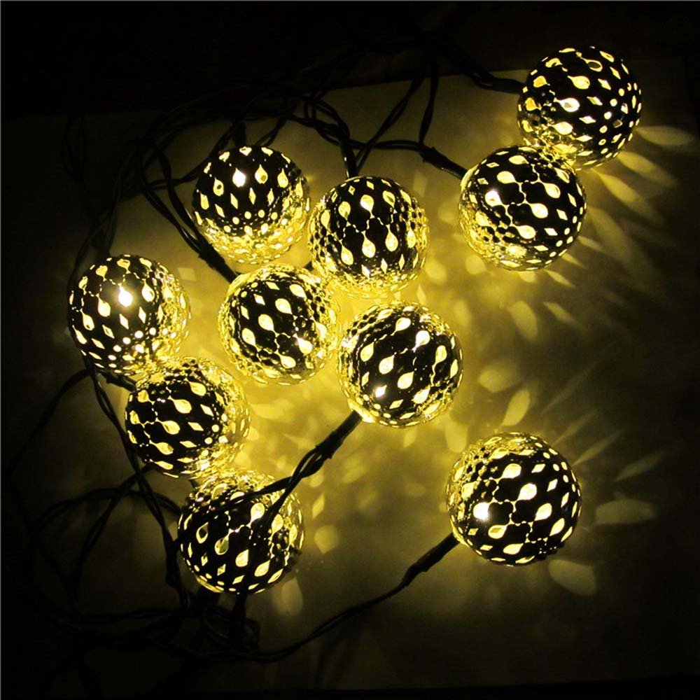 Solar Powered Metal String Lights - 10 LED Silver Ball Warm White Lights for Outdoor Garden, Summer Party, Wedding & Christmas Decorations | Perfect for Patio, Backyard, Pergola and Holiday Lighting