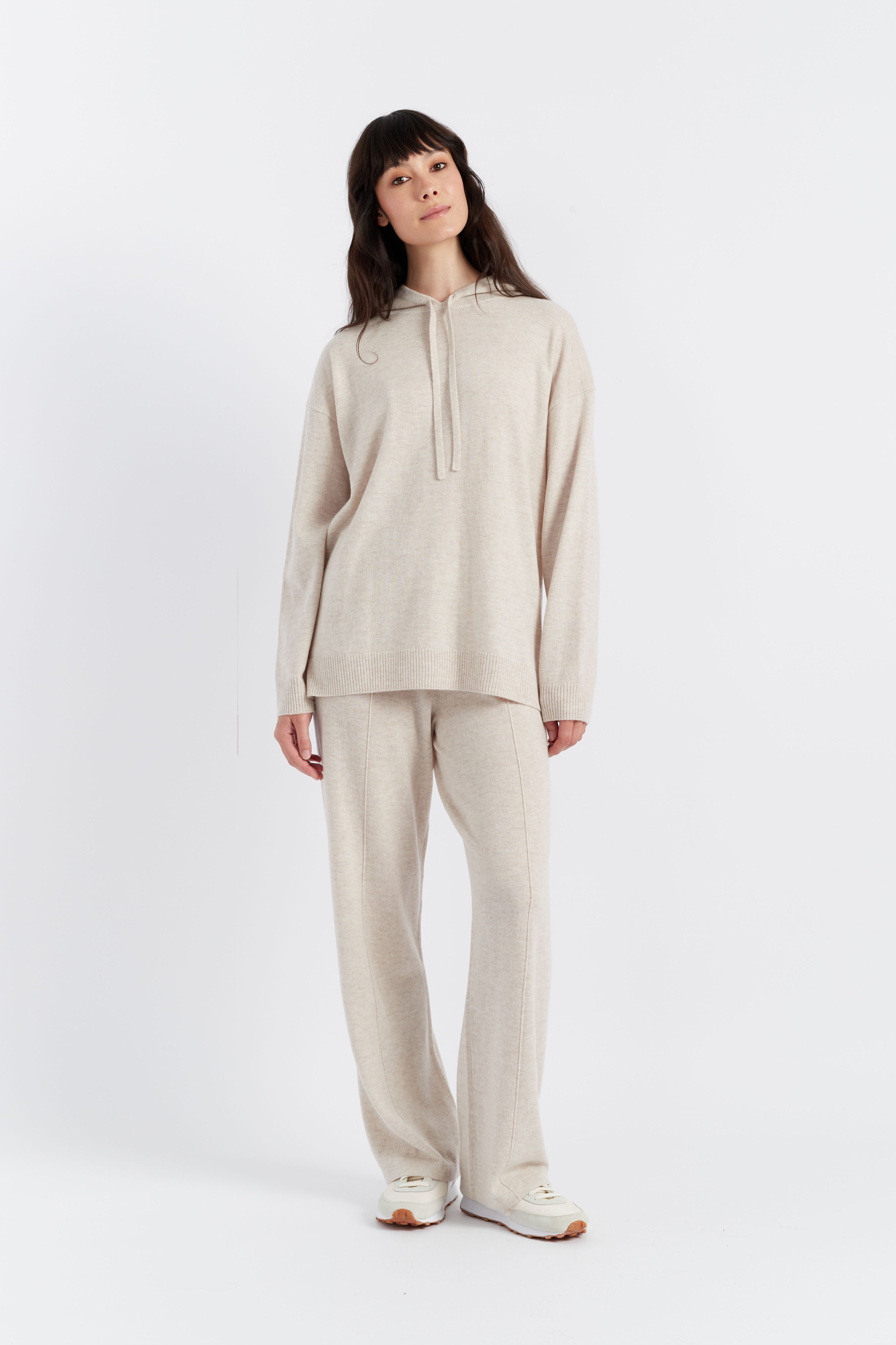 Light Oatmeal Wool Cashmere Relaxed Hoodie - Soft & Warm Oversized Sweatshirt for Women | Perfect for Casual Wear, Lounge & Winter Outfits
