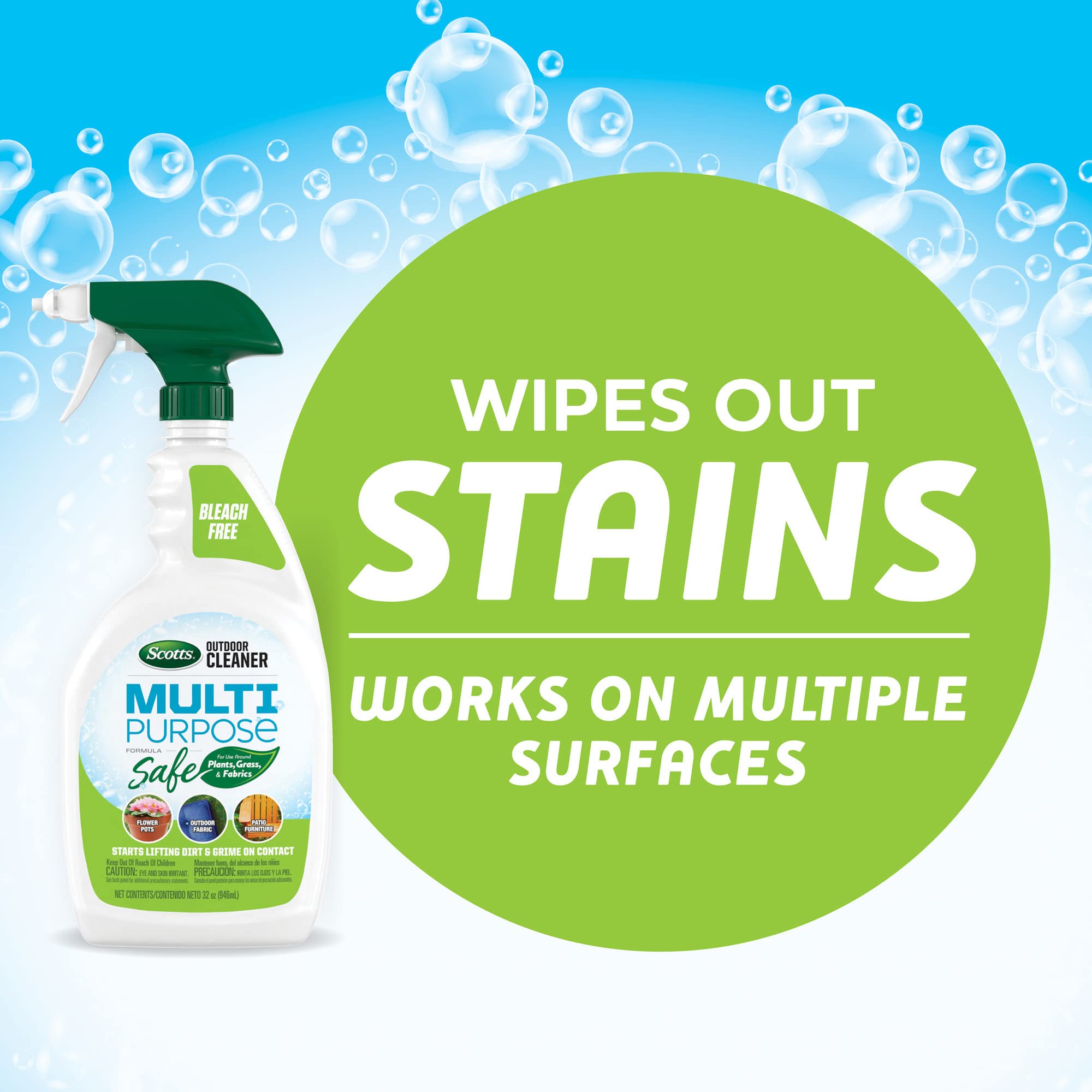 Scotts Outdoor Cleaner Multi-Purpose Formula - Ready-to-Use, Bleach-Free Deck & Patio Cleaner for Wood, Stone & Siding - 32 oz Spray Bottle - Perfect for Cleaning Outdoor Furniture, Fences & Driveways