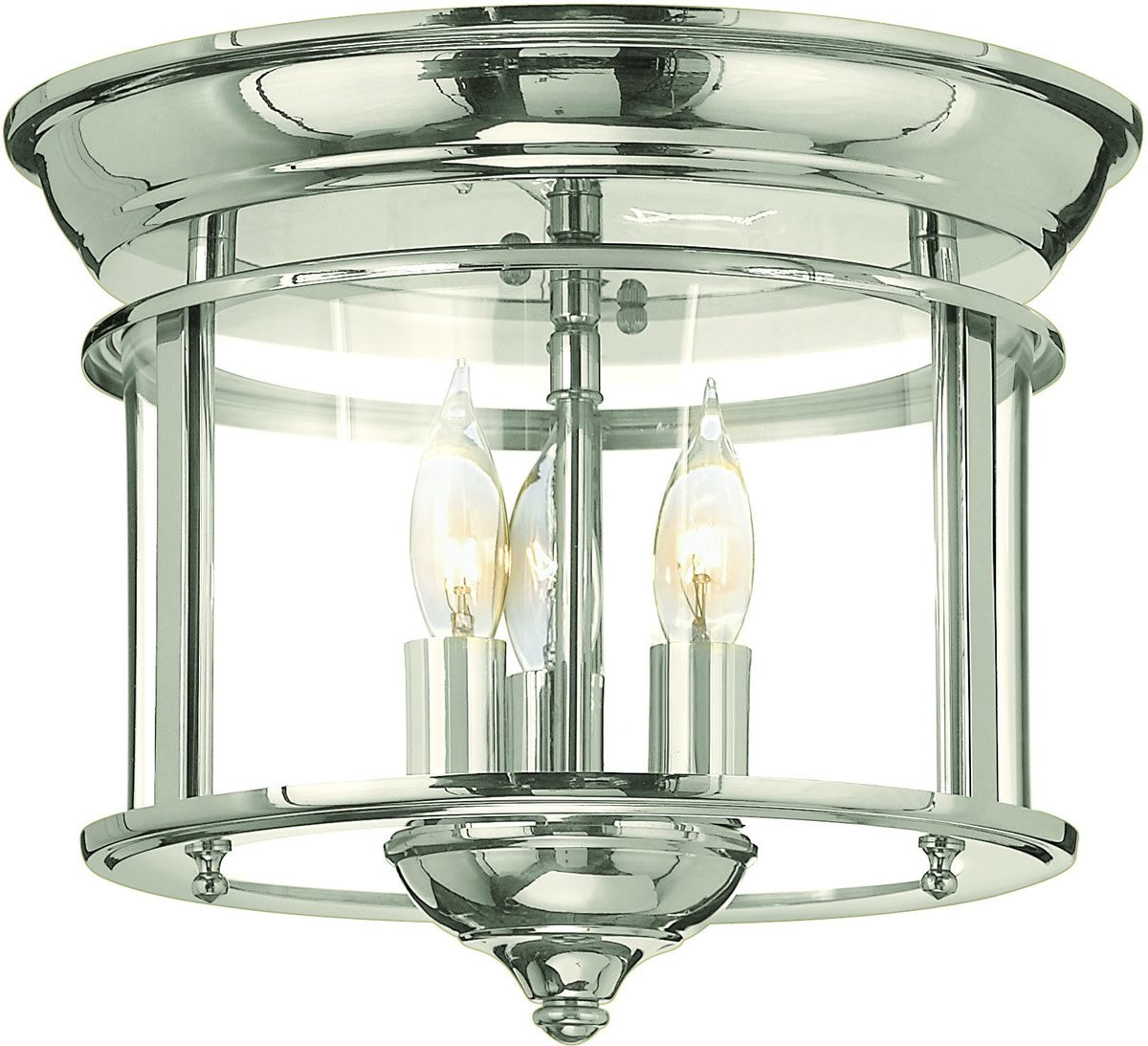 10W Gentry 3-Light Flush Mount Ceiling Light Fixture in Polished Nickel (Model 3473PN) - Perfect for Bedroom, Hallway, and Entryway Lighting