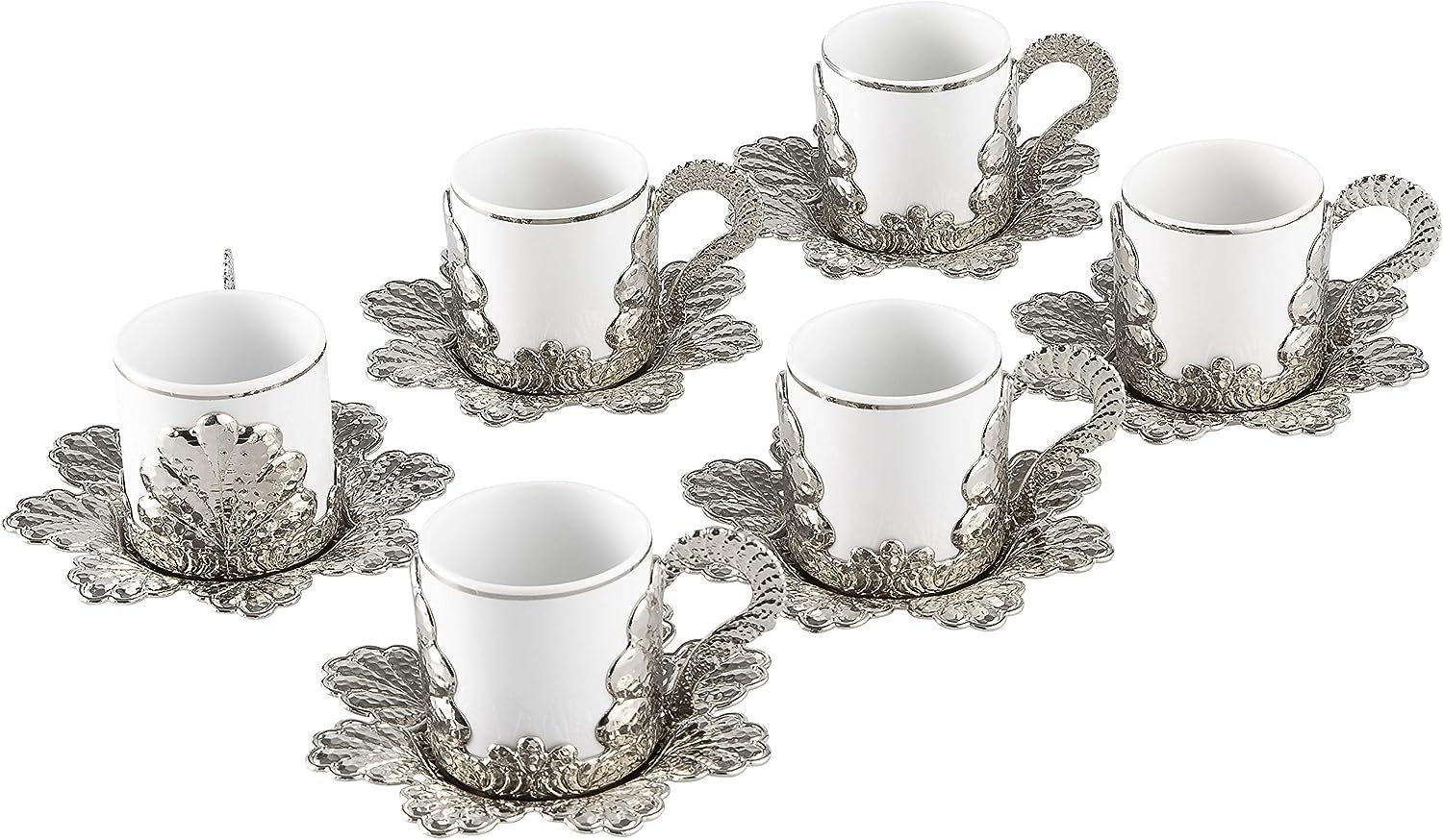 Authentic Handmade Turkish Coffee Cups Set of 6 - Porcelain Espresso Cups with Saucers, Traditional Arabic Greek Bosnian Coffee Set - Gold Nickel Trim, 2.36 oz - Perfect for Home Brewing, Gift Giving & Middle Eastern Coffee Ceremonies