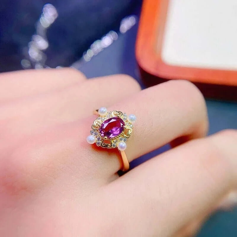 Baroque Rhodolite Pearl Rings for Women – Vintage Style Gemstone Jewelry – Perfect for Weddings, Parties & Special Occasions