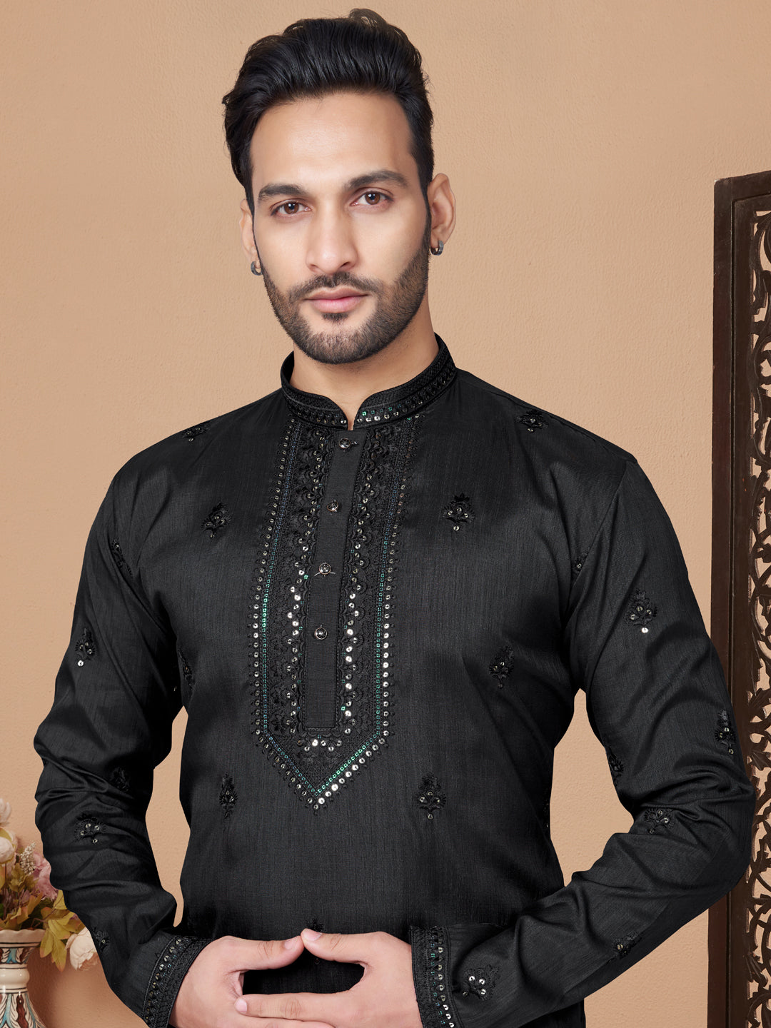 Elegant Black Festive Kurta Pajama with Designer Embroidery - Perfect for Indian Weddings, Diwali Celebrations & Cultural Events