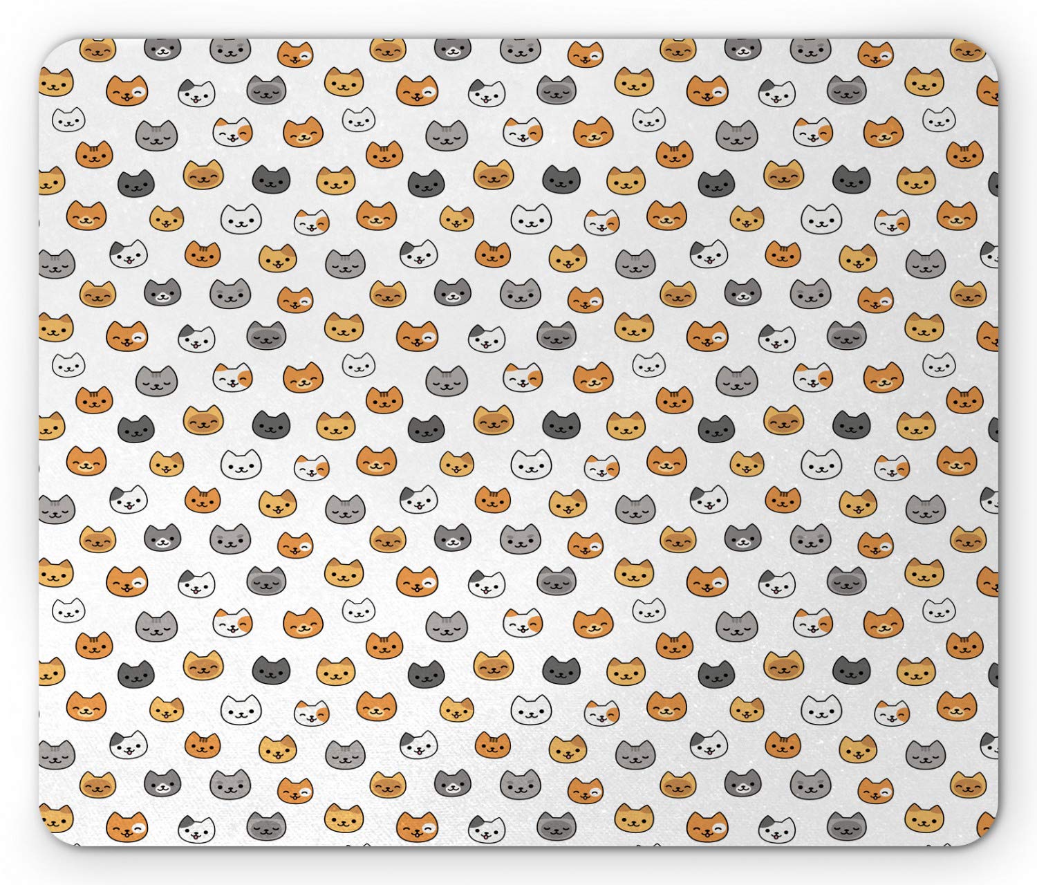 Ambesonne Cute Cartoon Cat Mouse Pad - Non-Slip Rubber Gaming Mousepad with Smiling Feline Designs in Ginger, Mustard & Grey - Perfect for Office, Home & Gaming Setup