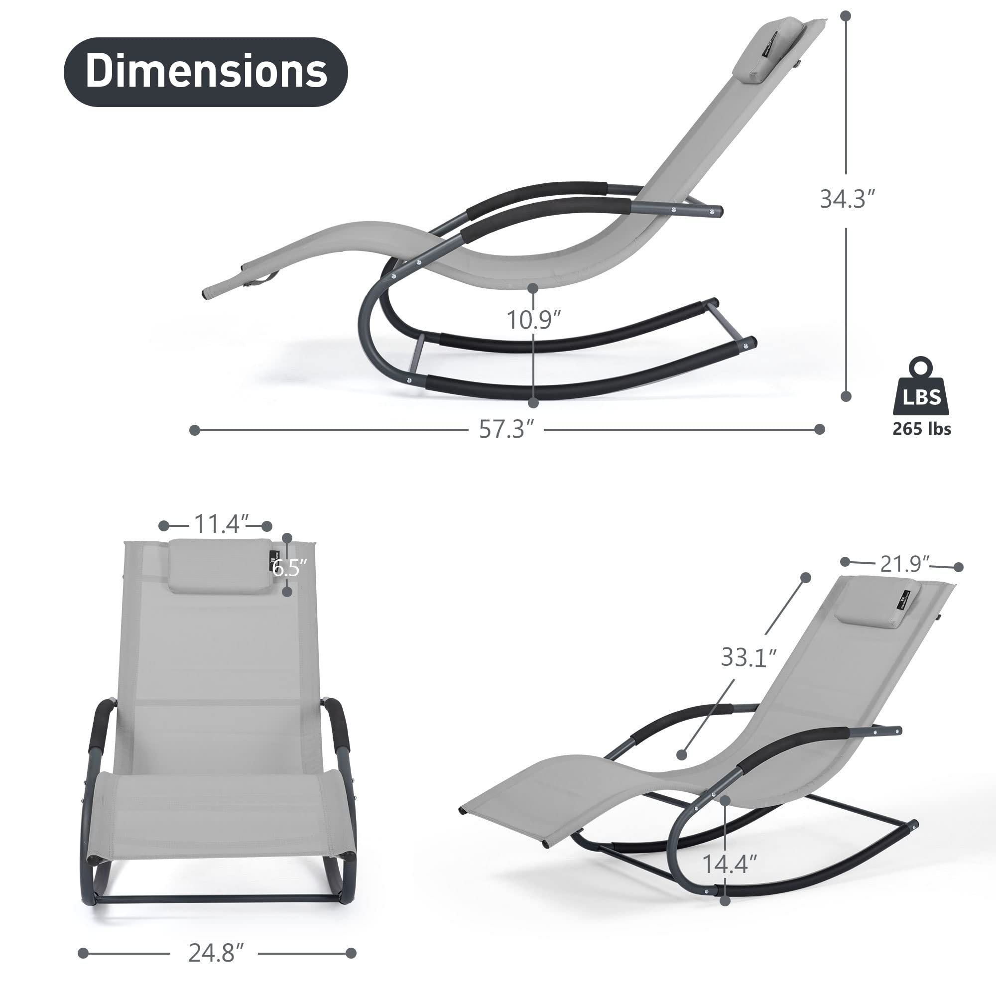 Premium Outdoor Pool Lounge Chairs Set of 2 - Water-Resistant Chaise Lounges for Poolside, Patio & Lawn with Detachable Cushions (Light Grey) - Perfect for Sunbathing, Relaxing & Backyard Lounging