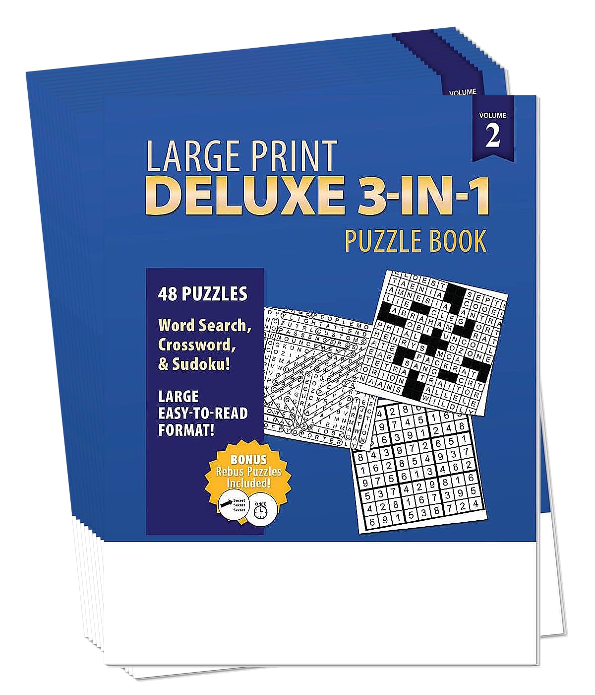 ZOCO - Large Print 3-in-1 Puzzle Books (25 Bulk Pack) - Word Search, Crossword, Sudoku Puzzles for Seniors - Alzheimer's Activities & Gifts for Elderly, Vision Impaired Adults - Perfect for Nursing Homes, Senior Centers & Memory Care (Vol. 2)
