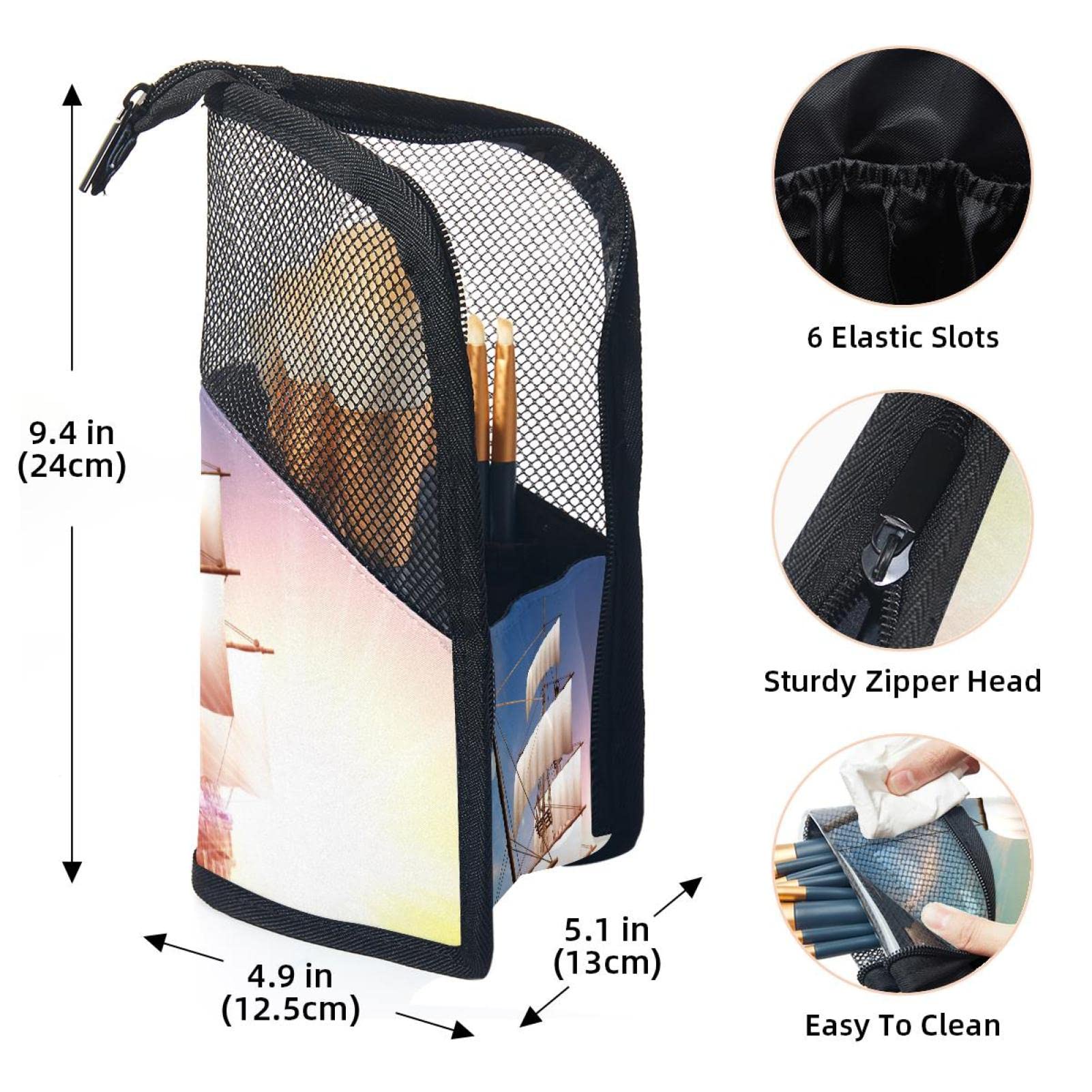 **12-Piece Makeup Brush Organizer Bag with Sea Sunrise Ocean Sailboat Design - Portable Waterproof Cosmetic Brush Holder Case for Travel, Home & Professional Makeup Artists**