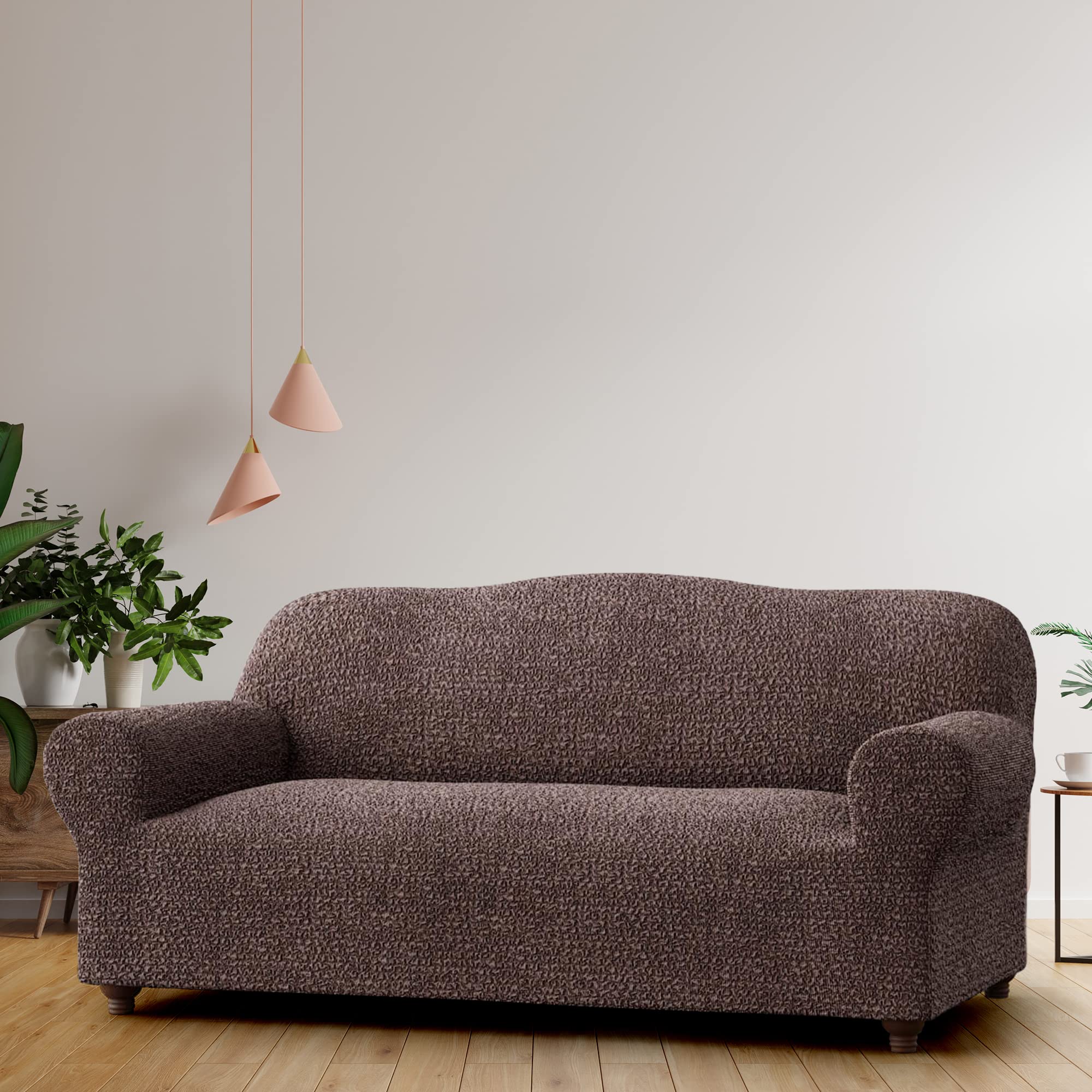 Stylish Mamma Mia Stretch Sofa Slipcover - Soft Polyester 1-Piece Washable Couch Cover with Form Fit - Pet-Friendly Furniture Protector in Brown (Mille Righe Collection) - Perfect for Living Room, Family Room & Pet-Friendly Homes