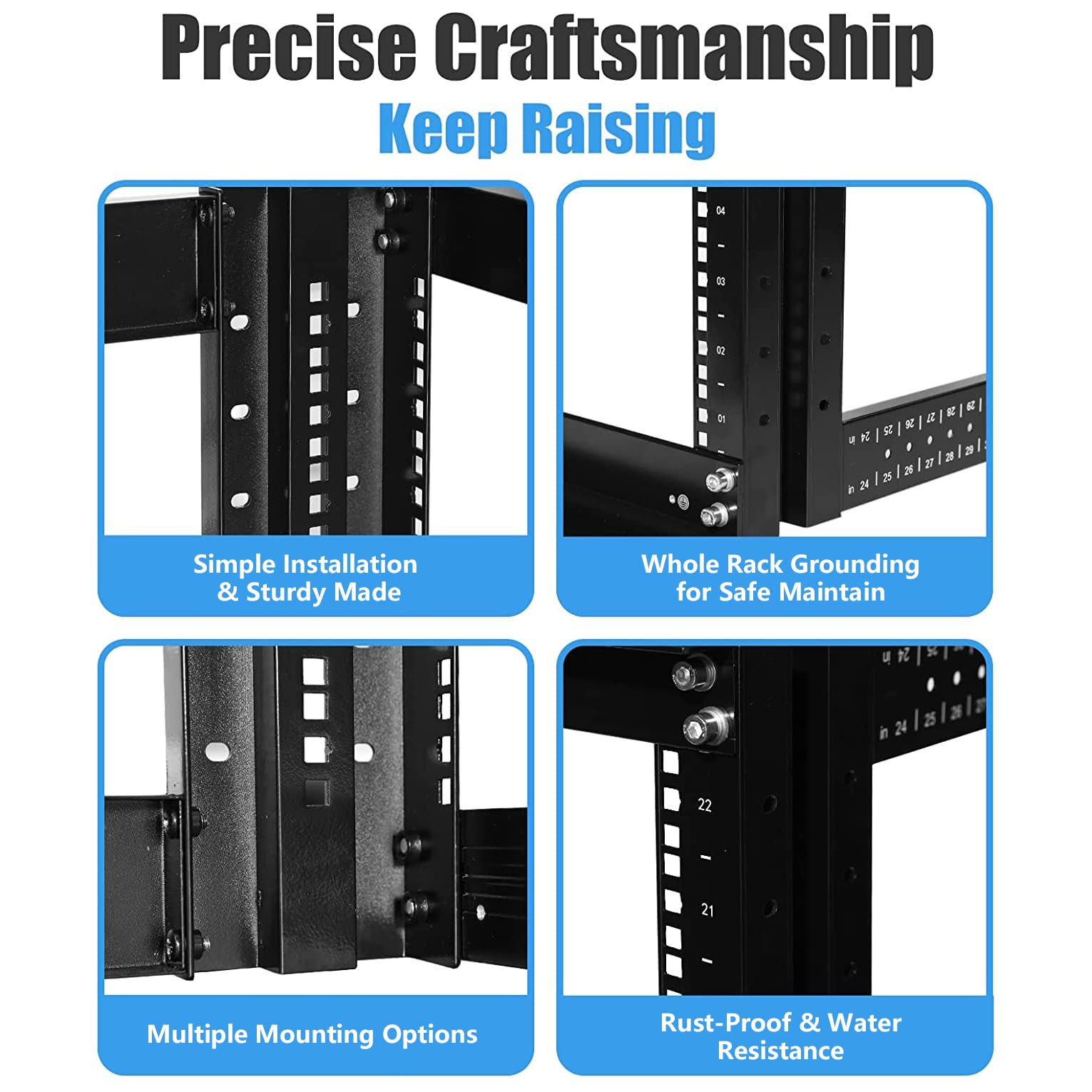 42U 19-Inch Adjustable Depth Aluminum Server Rack - 4 Post Open Frame Rack Enclosure (82 Inch Height) for Data Centers, Home & Office Server Rooms - Perfect for Network Equipment, AV Systems & IT Infrastructure