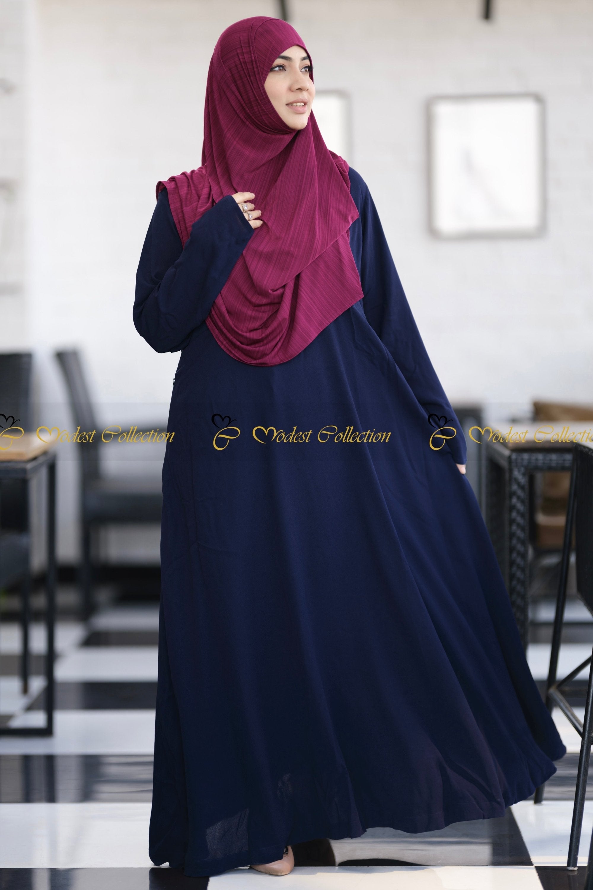 Elegant Navy Blue A-Line Abaya Dress for Women - Modest Islamic Prayer Dress for Umrah, Hajj & Daily Wear - Lightweight & Comfortable Long Dress for Mosque, Prayer & Special Occasions