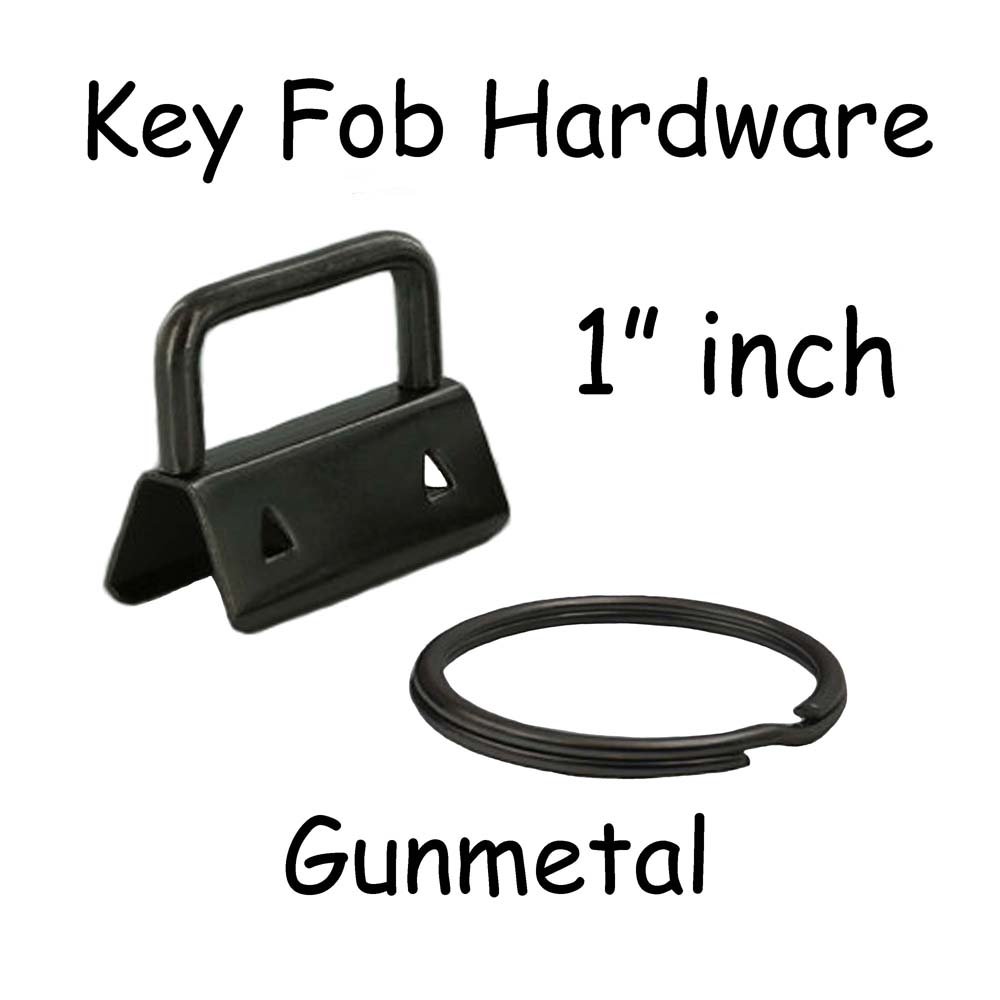 50 Gunmetal Key Fob Hardware with Key Rings - 1