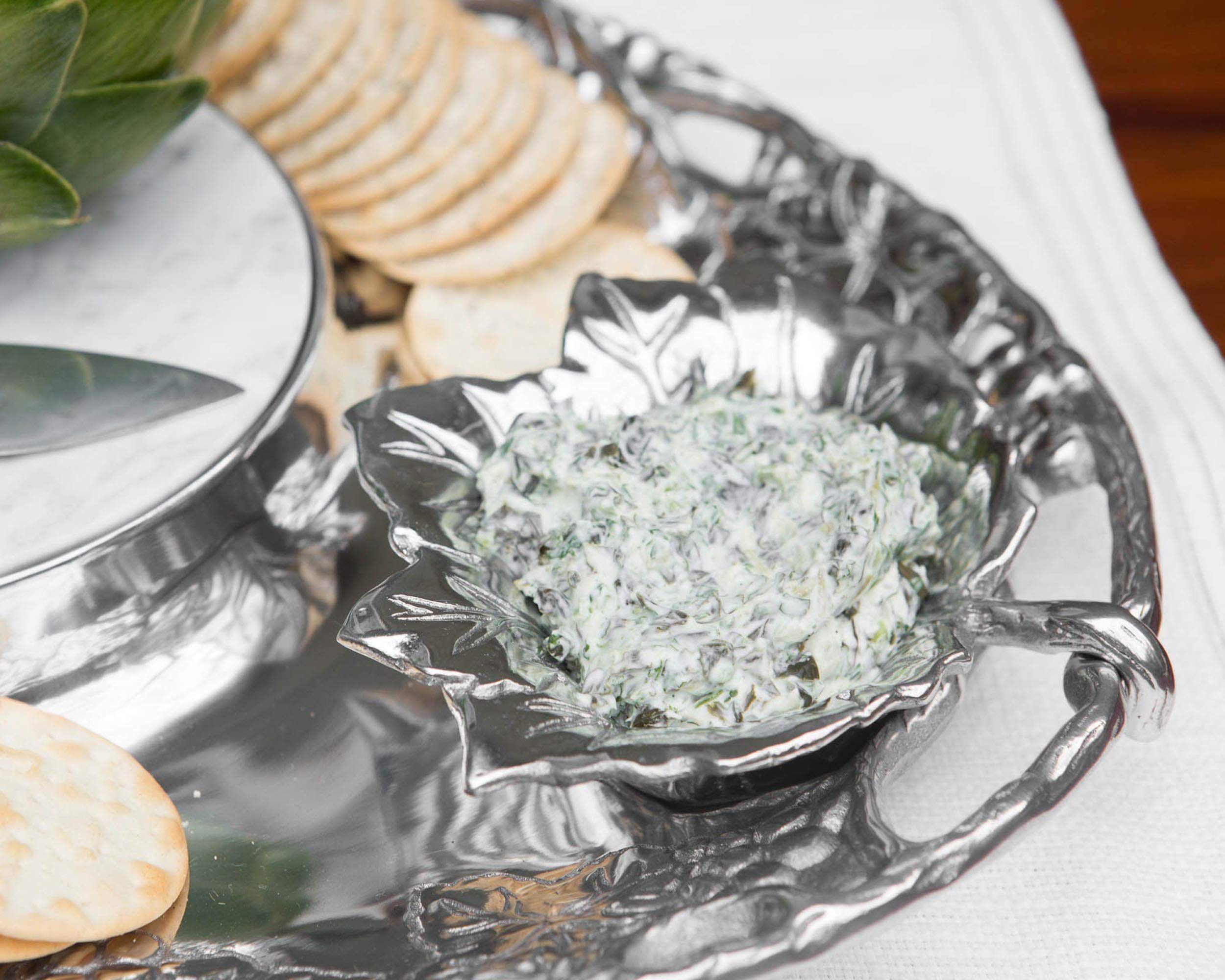 Arthur Court Designs 5-Piece Aluminum Grape Cheese & Dip Serving Set with 2 Bowls, Spreader & Marble Tray (20