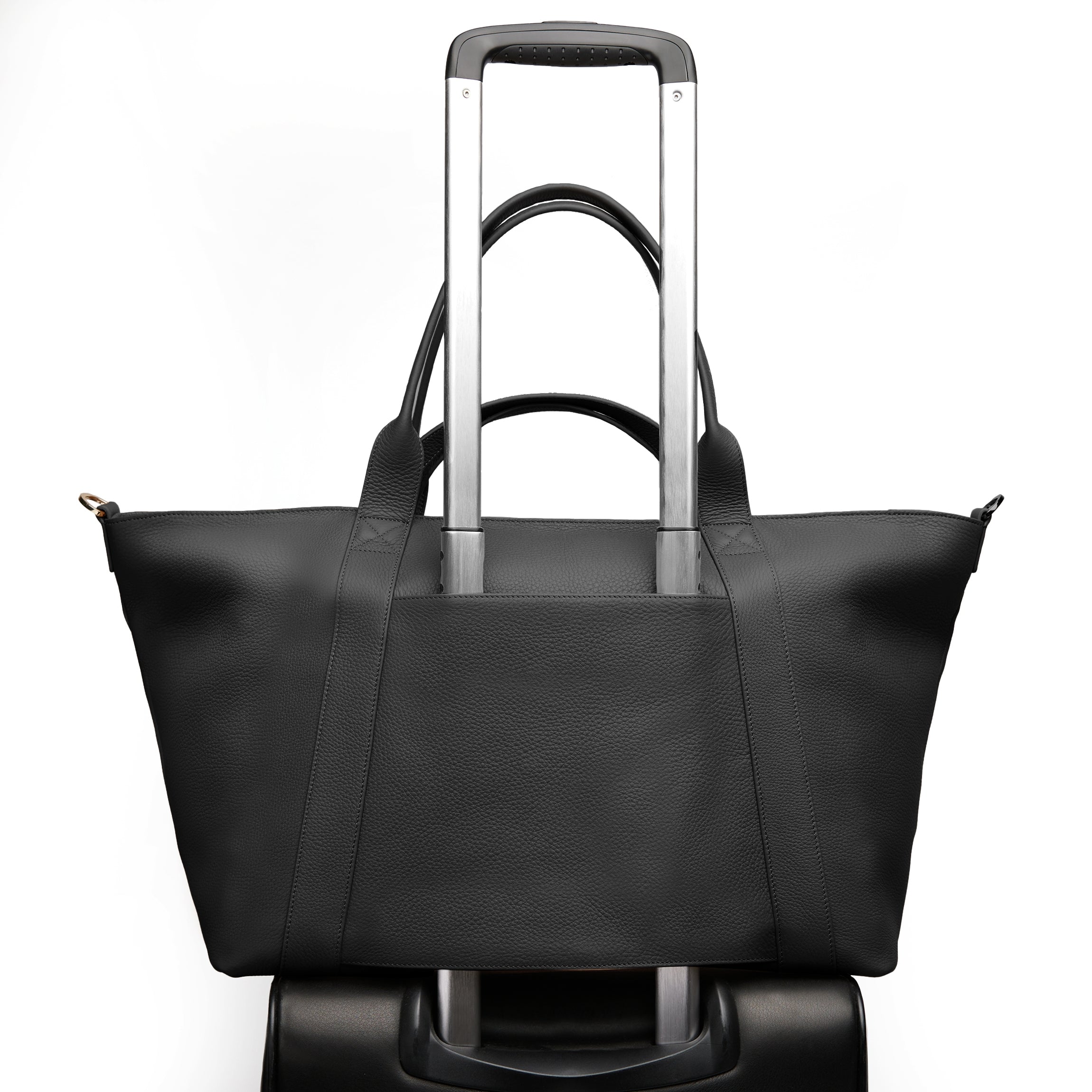 Premium Black Pebble Leather Transit Travel Tote Bag - Stylish Carryall for Work Commute, Gym & Weekend Getaways