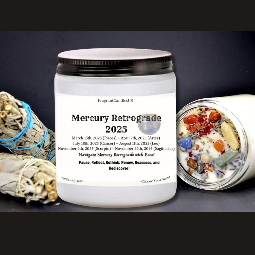 2025 Mercury Retrograde Protection Candle - Sage Lavender Scented Soy Wax Candle for Spiritual Cleansing & Positive Energy | Astrology Gifts, Meditation, Home Decor