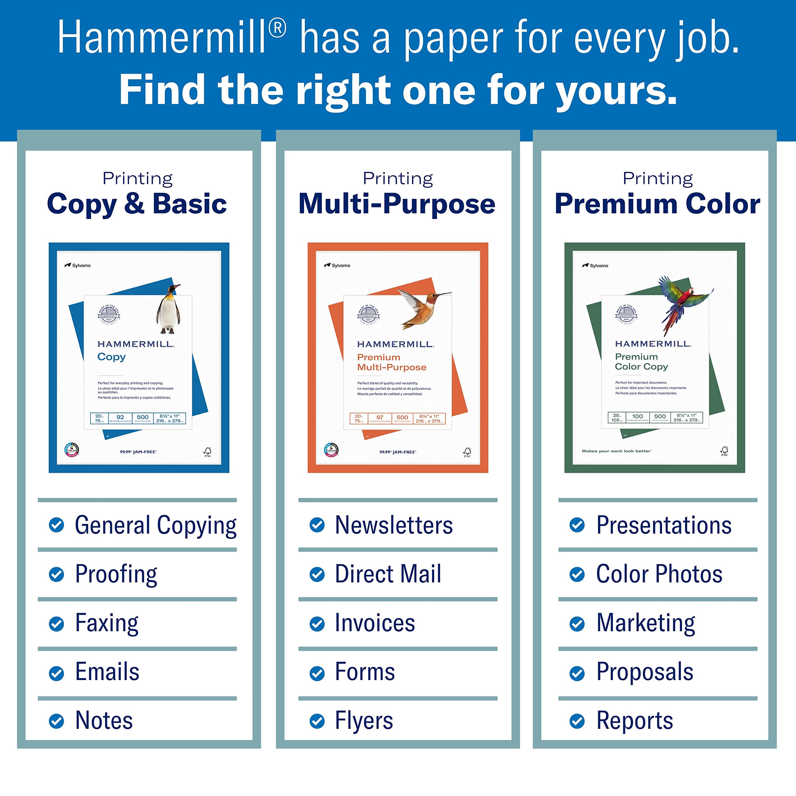 Hammermill Premium Multipurpose Printer Paper 20 lb, 8.5 x 11 Inches - 1 Ream (500 Sheets) - 97 Bright White, Acid Free, Made in USA - Ideal for Office, School, Home Printing & Copying