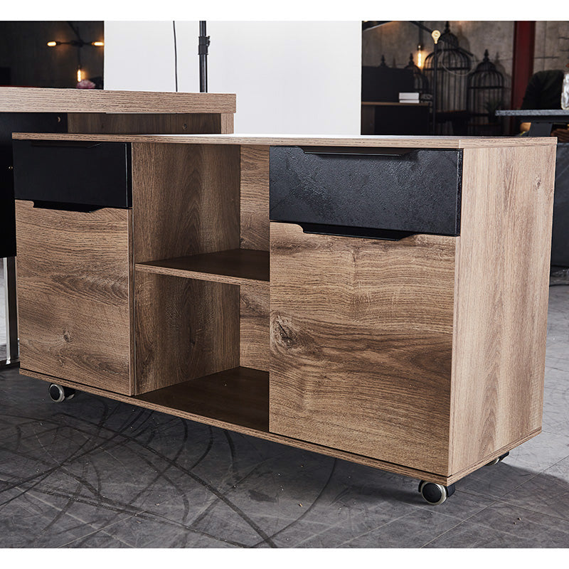 AFTAN 180cm Executive Desk with Pedestal & Right Mobile Return - Warm Oak & Black Finish - Modern Home Office Furniture for Professionals & Remote Work