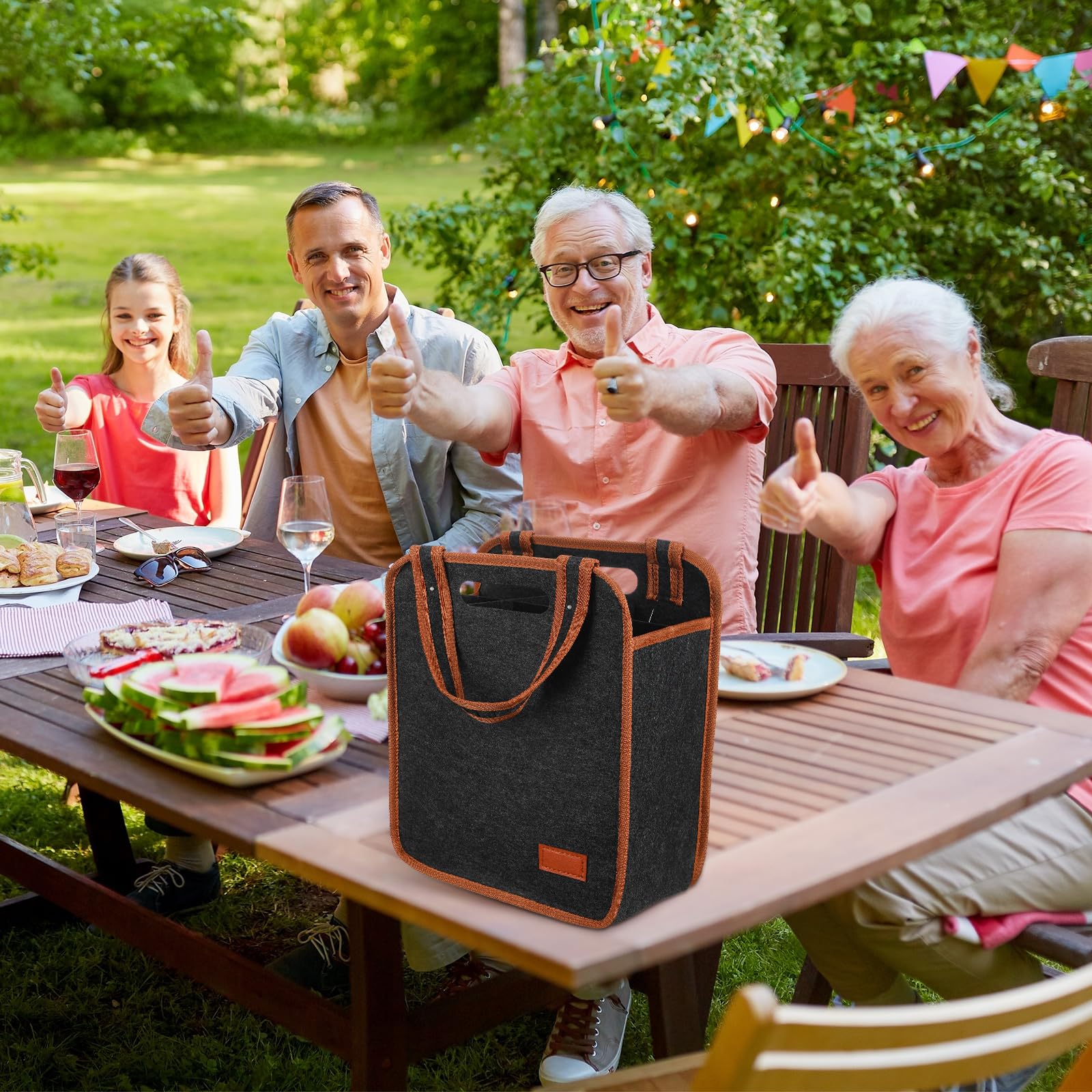 2 Pack Insulated Reusable Wine Tote Bags - 6 Bottle Capacity, Brown (9.45