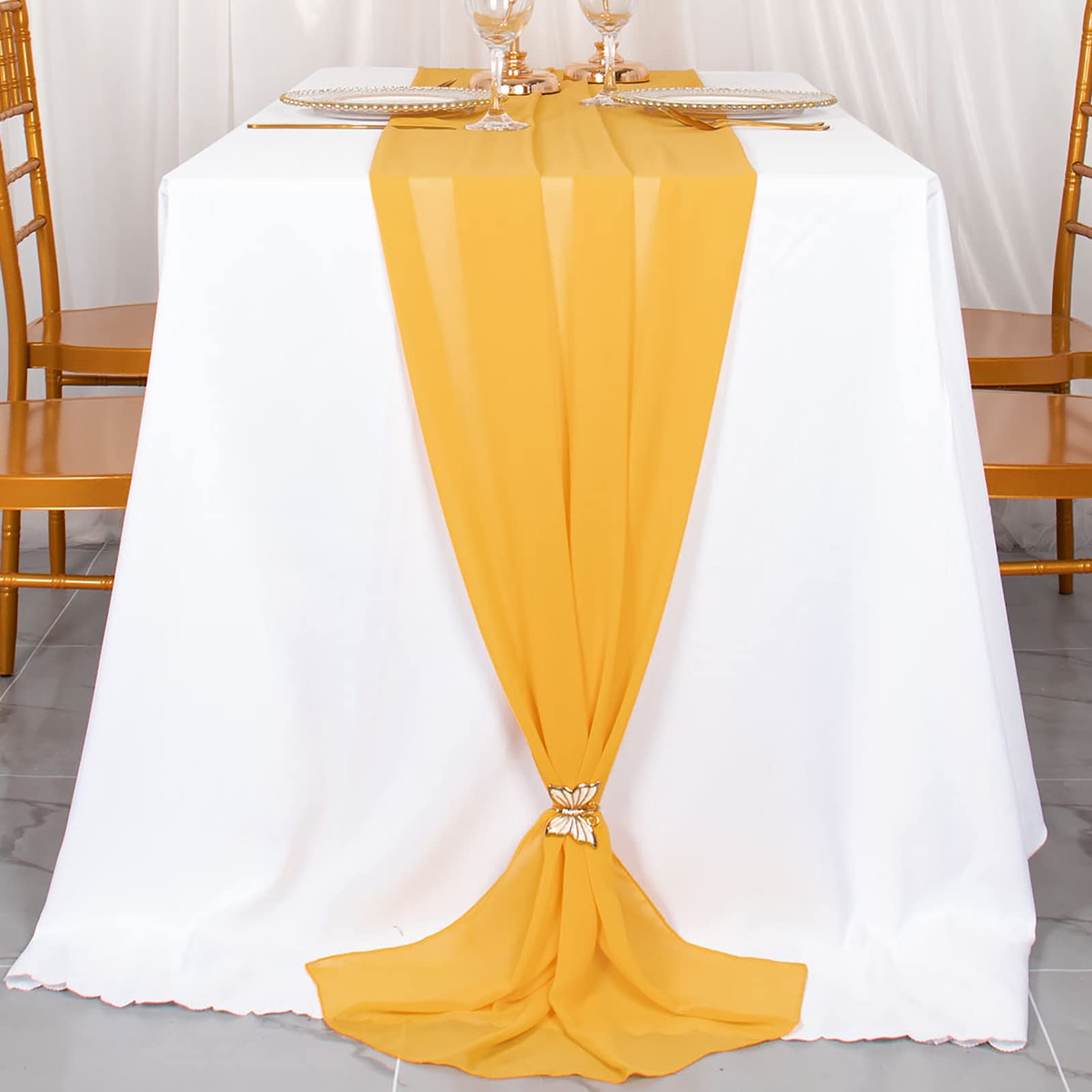 Gold Chiffon Table Runner - Elegant Voile Sheer Wedding Table Runner for Birthday, Baby Shower & Party Decorations - Perfect for Wedding Receptions, Bridal Showers & Anniversary Celebrations (1, Gold)