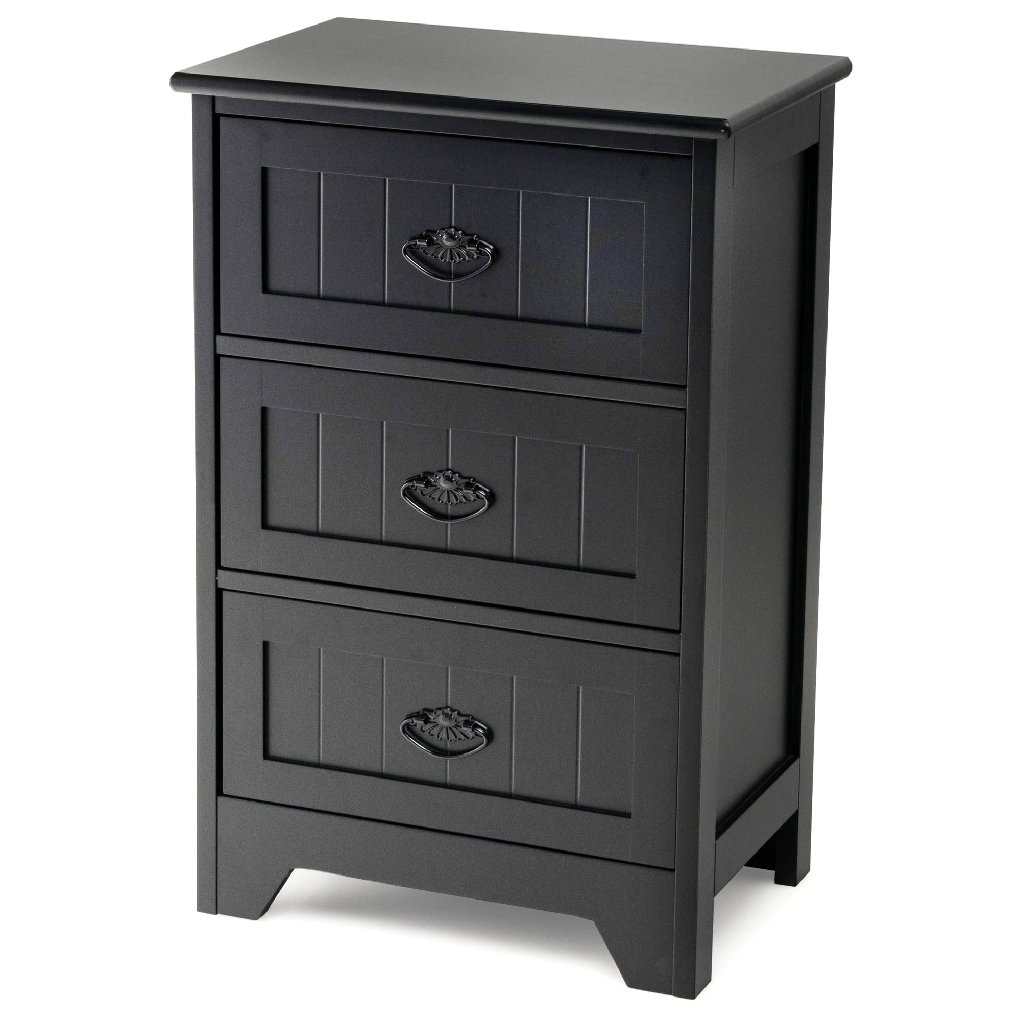 Modern Black Bathroom Storage Cabinet with 3 Drawers & Anti-Tip Strap - Perfect for Small Spaces & Home Organization