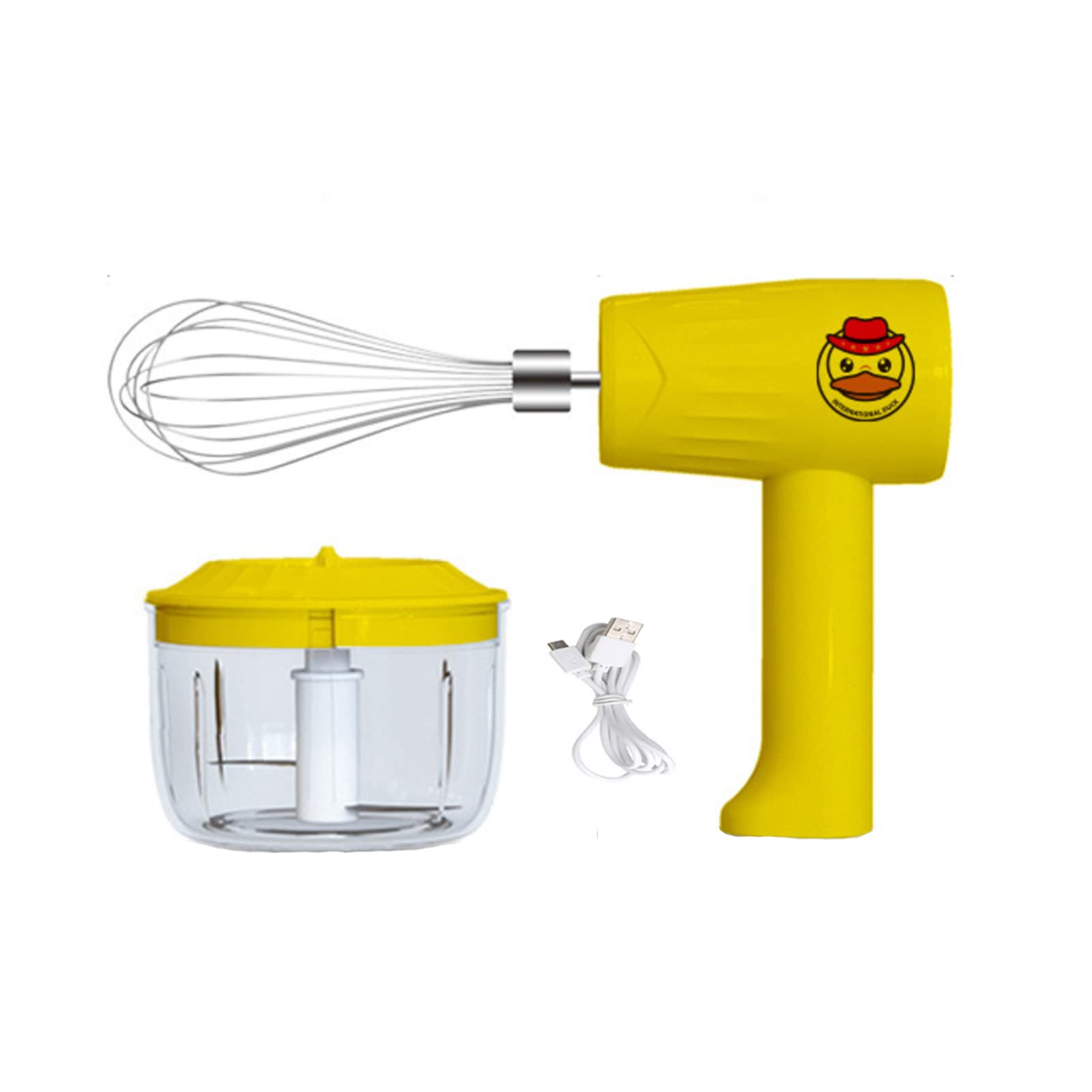 Electric Wireless Onion Chopper & Hand Mixer - 2-in-1 USB Rechargeable Portable Egg Beater with 3-Speed Adjustable for Egg, Cake, Cream, Garlic, Onion - Kitchen Hand Blender (Yellow) - Perfect for Baking, Cooking & Meal Prep