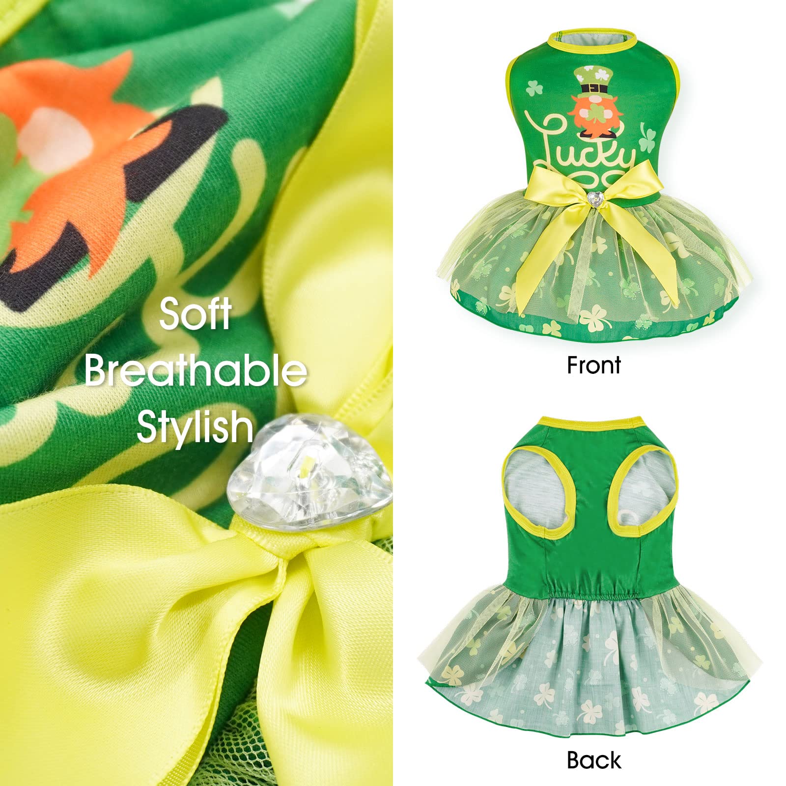 Lucky Shamrock Tulle Dog Dress with Bowtie - St. Patrick's Day Pet Costume for Small Dogs | Green Holiday Outfit for Puppies & Festive Occasions