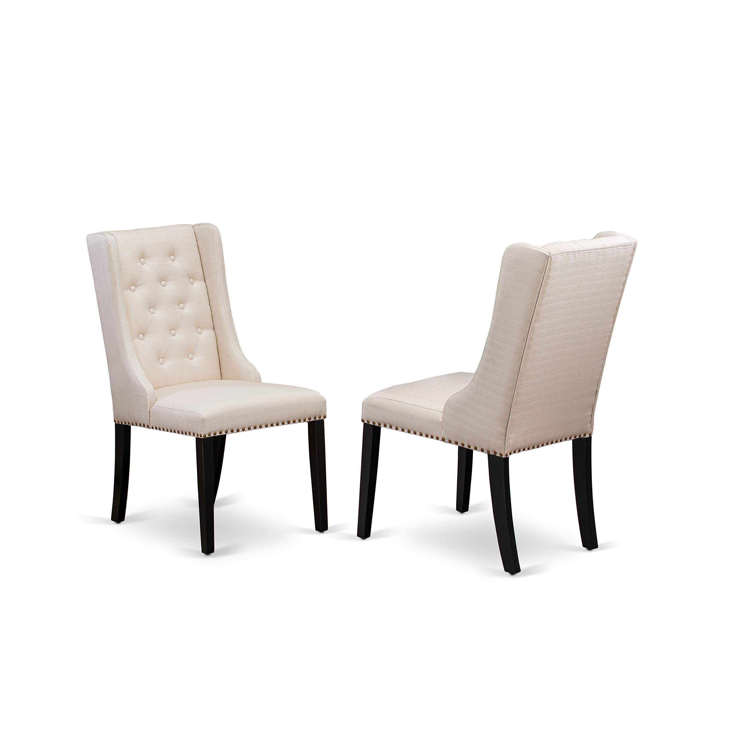 East West Furniture 3 Piece Dining Room Table Set - Rectangle Kitchen Table with Butterfly Leaf & 2 Cream Linen Fabric Parson Chairs, 32x54 Inch, Black - Perfect for Small Spaces, Breakfast Nooks & Cozy Family Meals