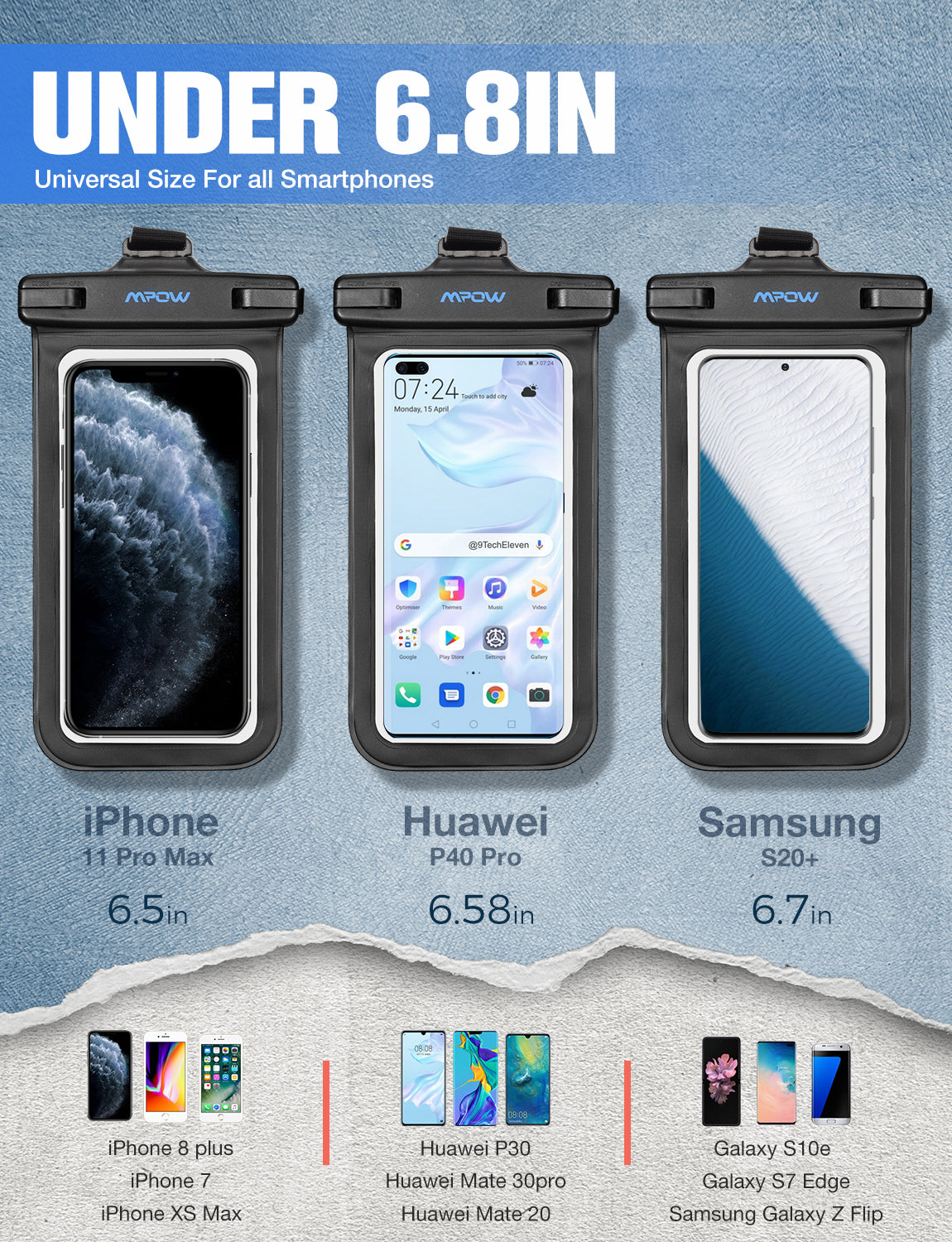 MPOW PA085B Waterproof Phone Pouch - IPX8 Certified Dry Bag for Swimming, Beach & Outdoor Activities - Universal Waterproof Case for iPhone 15/14/13, Samsung Galaxy S23/S22 & More Smartphones