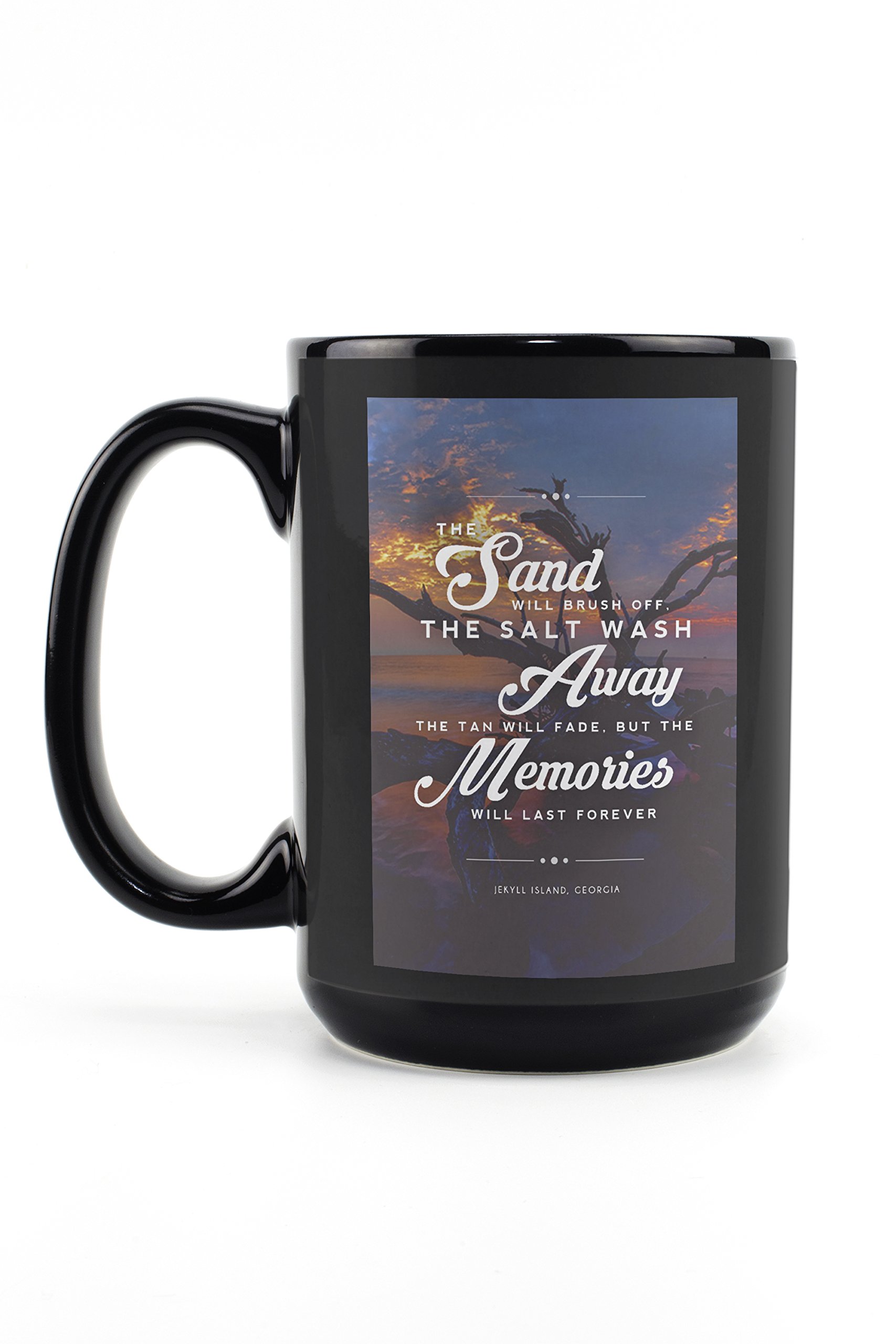 Jekyll Island Georgia Driftwood Beach Themed 15oz Black Ceramic Coffee & Tea Mug - Dishwasher & Microwave Safe - Perfect for Beach Lovers, Home Decor & Gift Giving