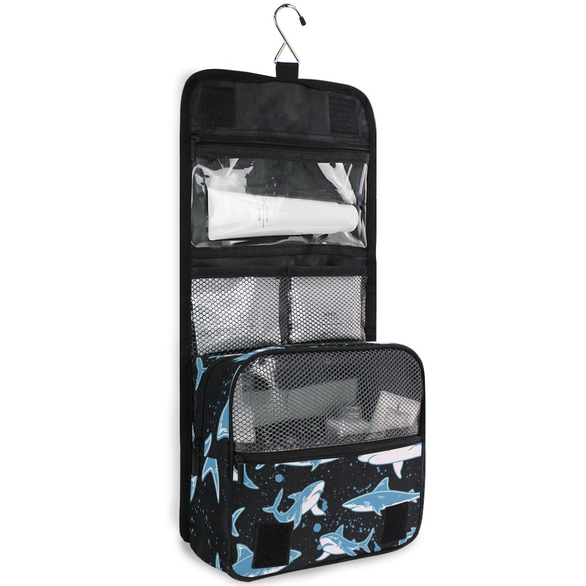 **Senya Hanging Travel Toiletry Bag Kit for Men & Women – Waterproof Cosmetic Organizer with Shark Design – Perfect for Camping, Gym, Business Trips & Vacation**