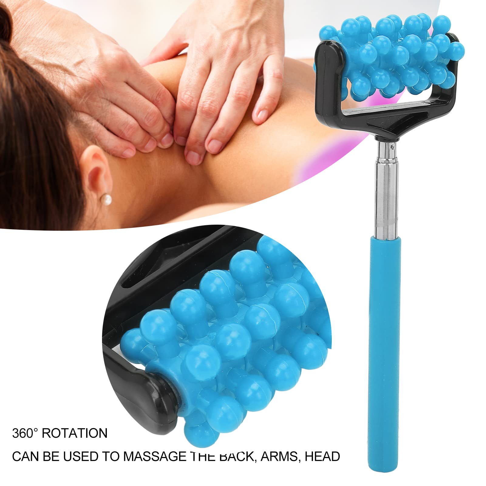 Uxsiya Adjustable Telescopic Massage Stick - Ergonomic Handle for Muscle Soreness Relief, Flexible Back Roller for Arms, Head & Body - Durable Wear-Resistant Design (Sky Blue) - Perfect for Post-Workout Recovery, Office Stress Relief & Home Relaxation