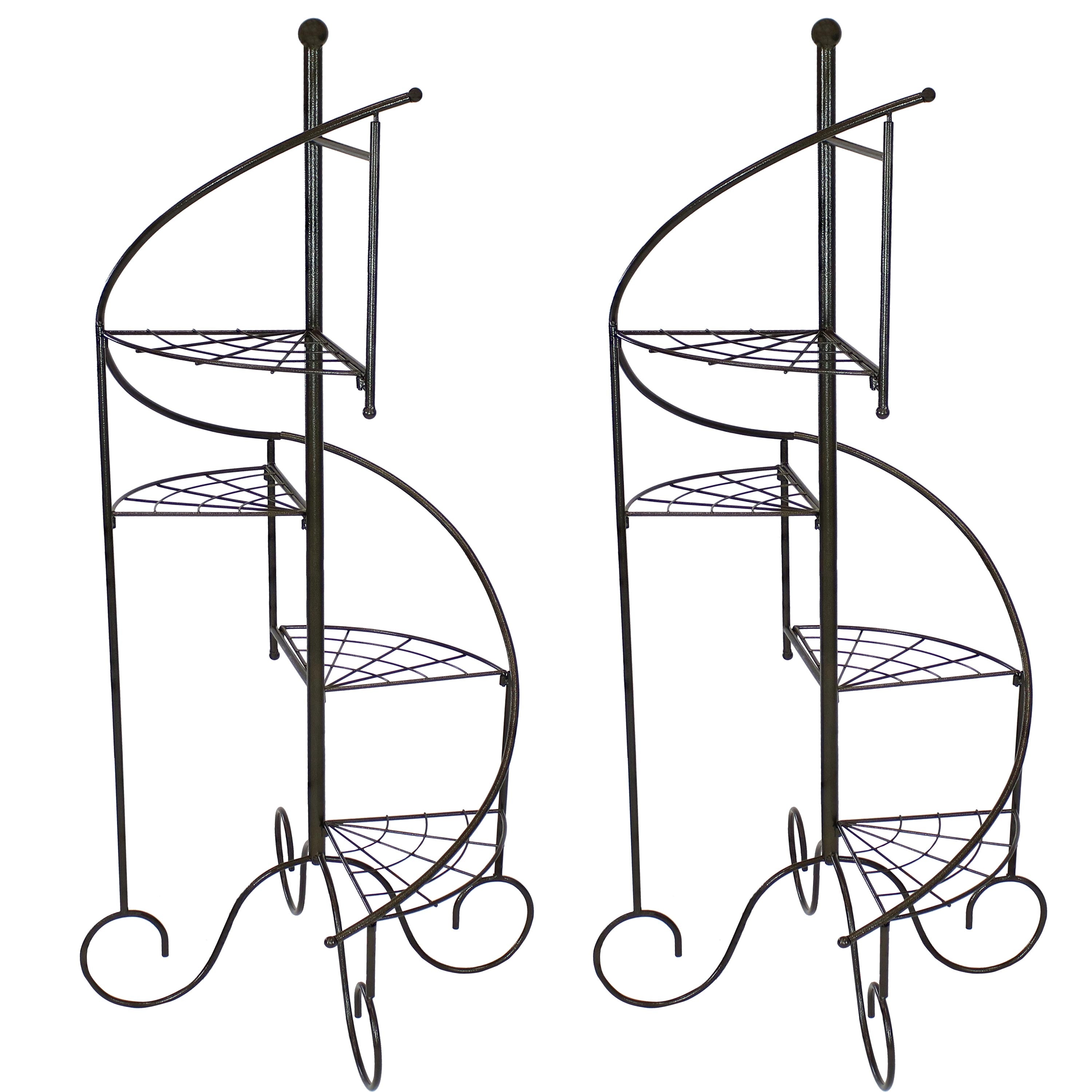 4-Tier Spiral Staircase Iron Plant Stand Set of 2 - Indoor/Outdoor Flower Pot Holder for Patio, Garden & Home Decor