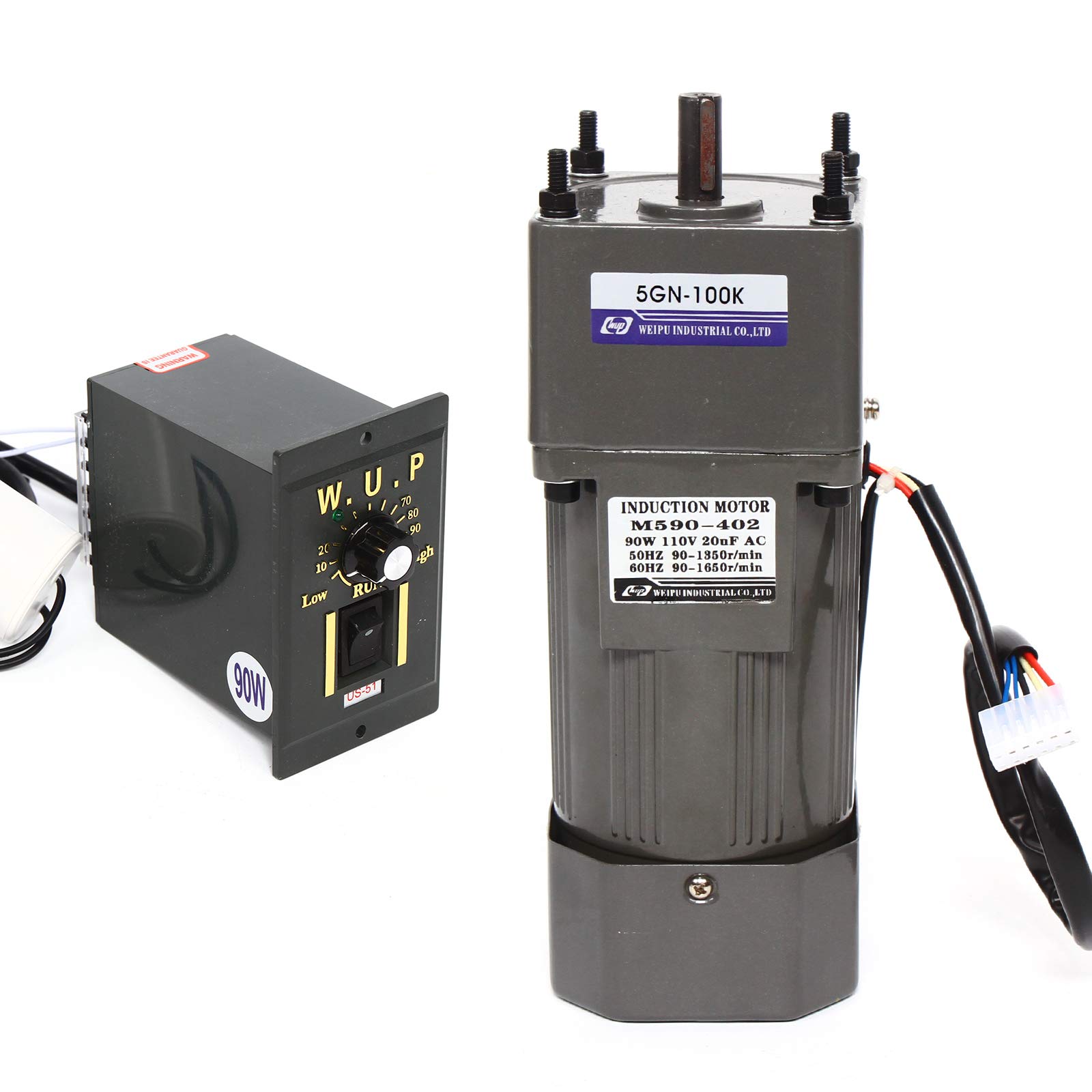 110V 90W High Torque AC Gear Motor with Speed Controller (0-13.5 RPM) - Single-Phase Electric Gear Reducer Motor 24Nm for Industrial Machinery, Conveyor Systems & Automation Equipment