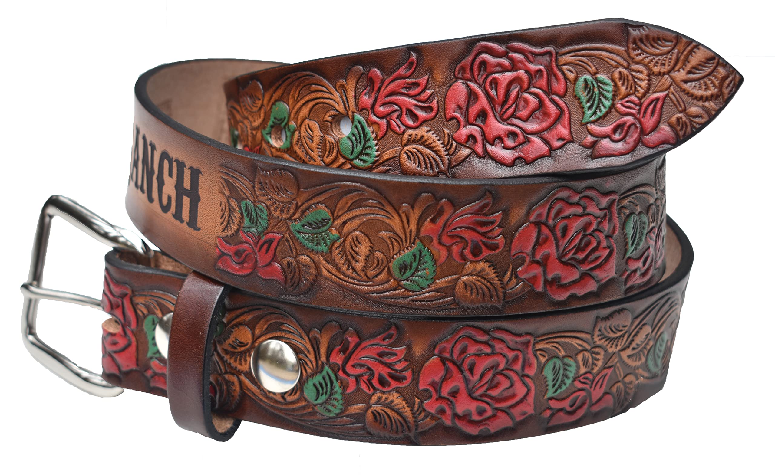 Red Rose Leather Name Belt - Personalized Custom Engraved Belt for Men & Women - Perfect for Weddings, Gifts & Fashion Accessories