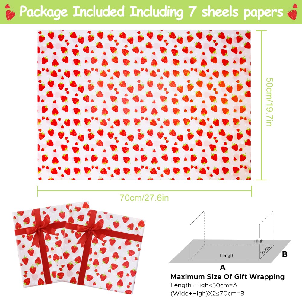 Premium Strawberry Gift Wrapping Paper - 7 Sheets (28