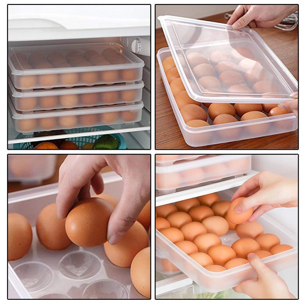 POXEFLIP 24-Grid Plastic Egg Storage Container with Lid - Refrigerator Egg Tray Organizer for Fresh Eggs | Perfect for Home Kitchen, Farm & Poultry Use - Keep Eggs Fresh & Organized in Fridge or Pantry