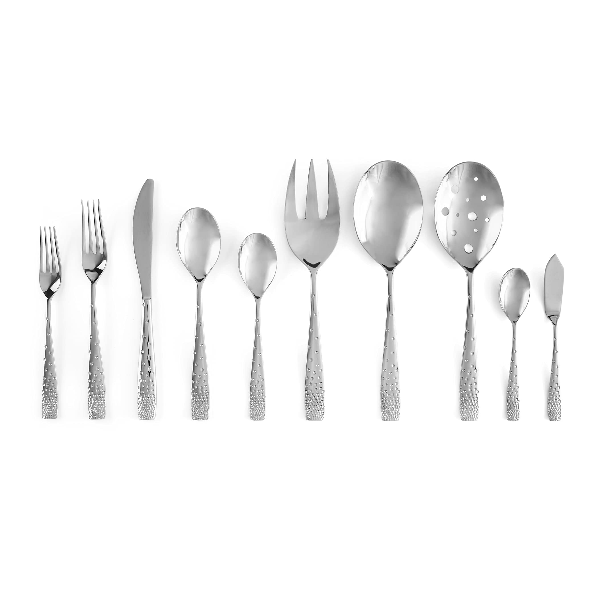 Nambe Dazzle 45-Piece Stainless Steel Flatware Set - Service for 8 with Butter Knives & Sugar Spoons | 18/10 Mirror Polish Silverware Cutlery Set | Dishwasher Safe | Perfect for Dinner Parties, Weddings & Upscale Dining