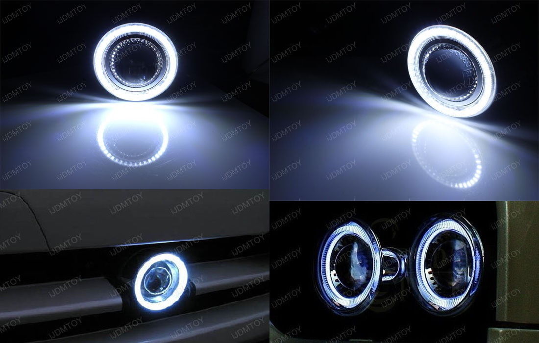 3 Projector Fog Light Lamps with 40 LED Halo Angel Eyes Rings & 3000K HID Combo Kit - Upgrade Your Car's Nighttime Visibility and Style for Safer Driving